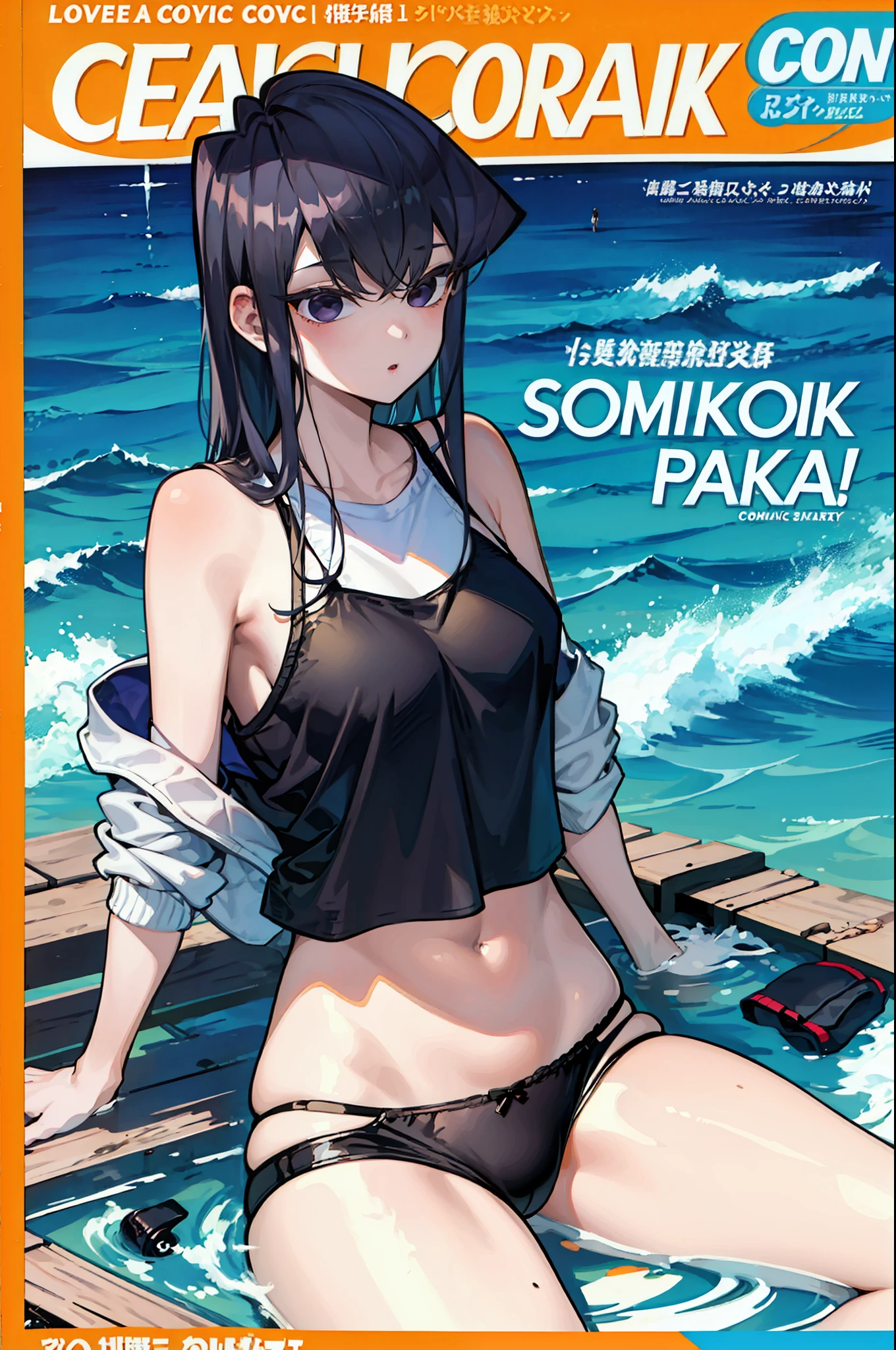 komi shouko,A girl with,Fleshy thighs,Comic cover style,Comic title,lovly,Ocean park,Cool underwear