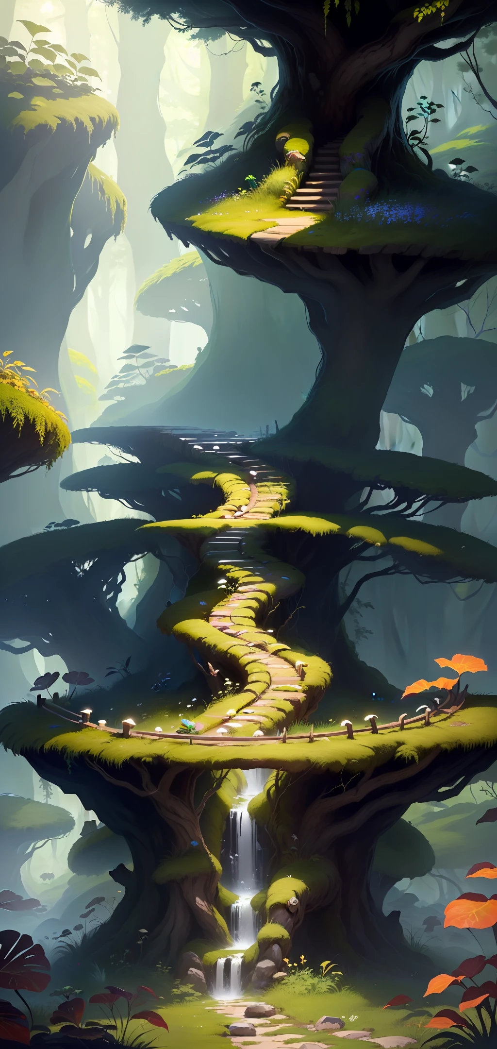 The grass on both sides of a path in the forest is full of snakes