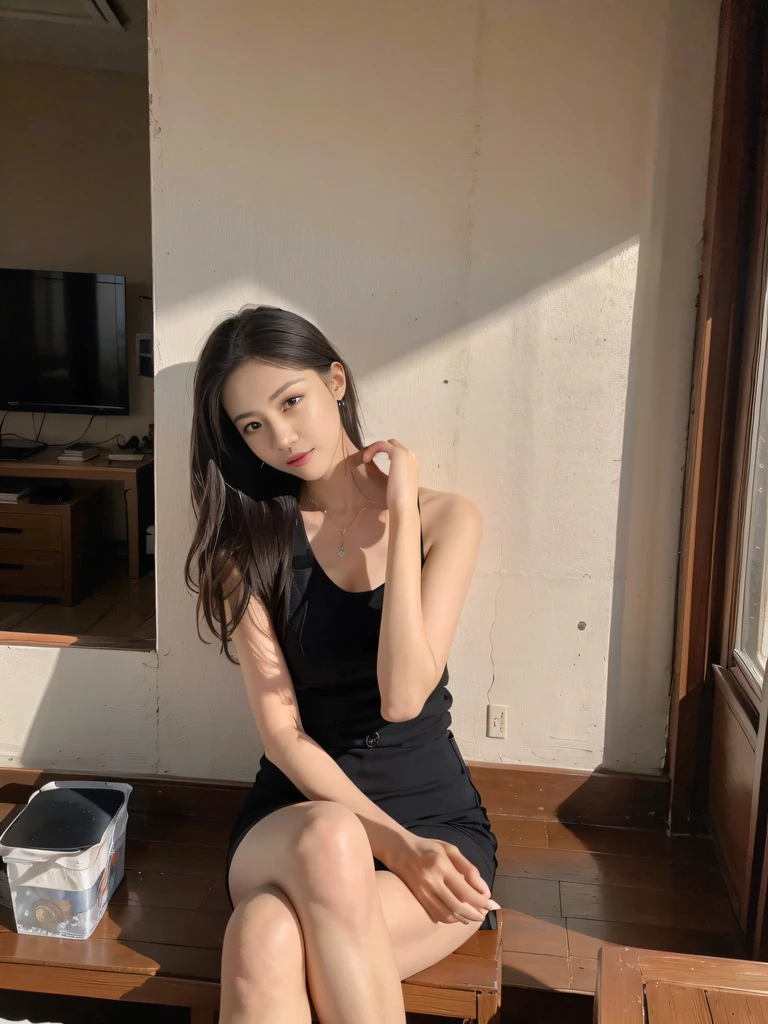，巨作, Best quality，8K, 超高分辨率，cinmatic lighting，Real light and shadow，Cinema lenses，(Beautiful  eyes:1.1)， ((中景 the scene is))，In the ancient town of Que Mo Red Dust，The goddess sits in an old study house。dynamicposes