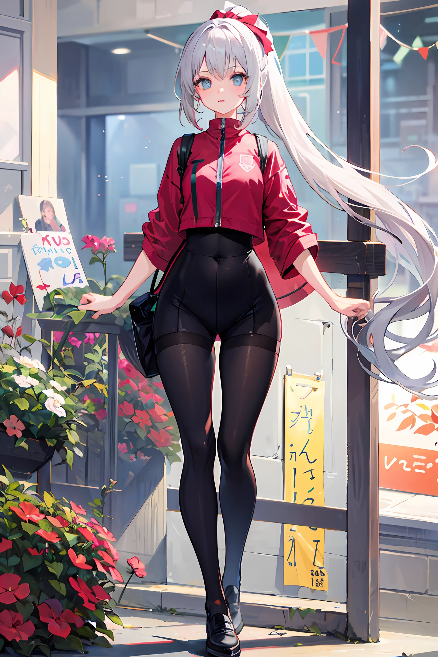 Girl anime style Translucent tights Silver white hair Plump body High ponytail