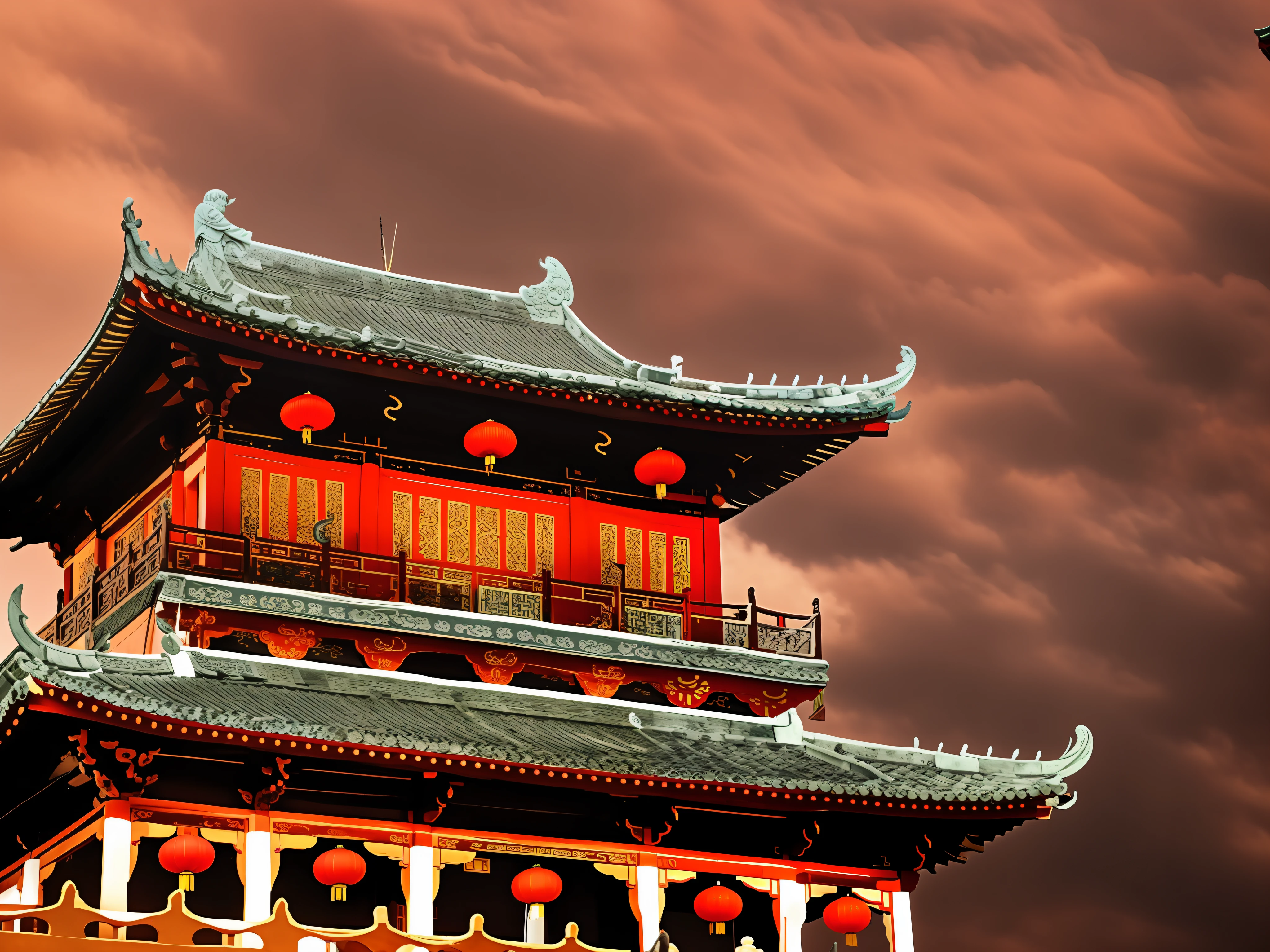Chinese style buildings,chinese temple, Chinese tradition, with ancient chinese aesthetic