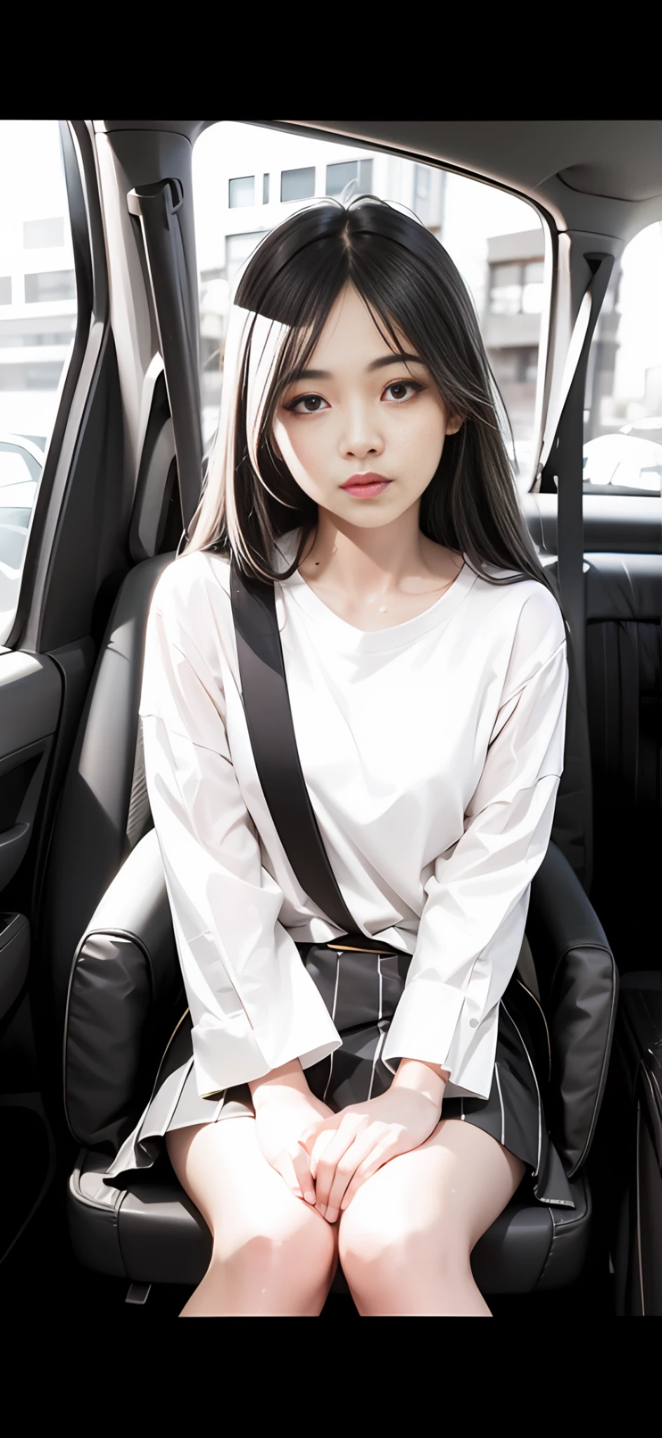 1girl, solo, white polo shirt, white sneakers, tennis wear, white miniskirt, masterpiece, best quality, realistic, hyper-detailed, (shiny skin, sweaty:1.4), absurd, looking at viewer, short black hair, brown eyes, slender, dynamic lighting, high resolution, sharp focus, depth of field, detailed eyes, sharp pupils, realistic pupils, (small breasts:1.6), (thick thighs:1.0), outdoor, sky