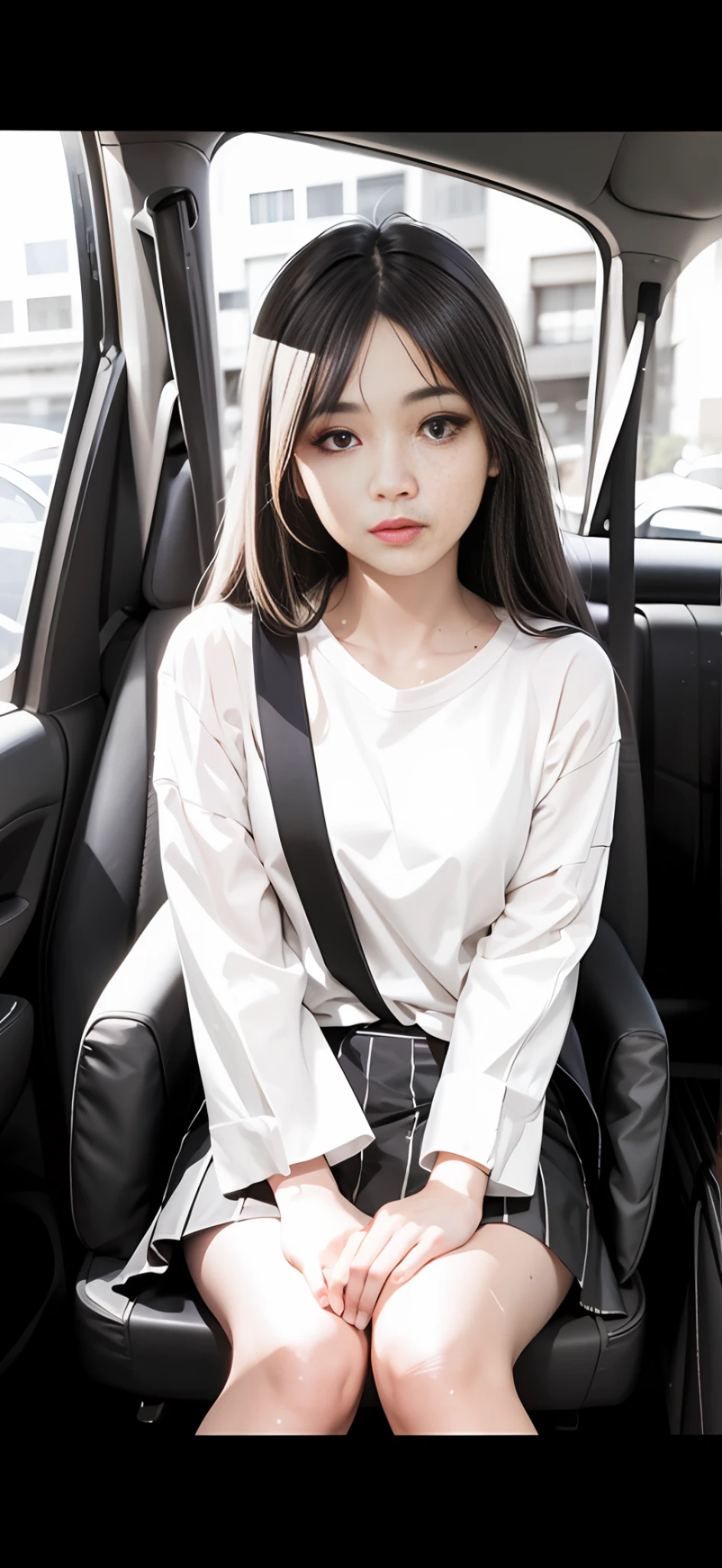 1girl, solo, white polo shirt, white sneakers, tennis wear, white miniskirt, masterpiece, best quality, realistic, hyper-detailed, (shiny skin, sweaty:1.4), absurd, looking at viewer, short black hair, brown eyes, slender, dynamic lighting, high resolution, sharp focus, depth of field, detailed eyes, sharp pupils, realistic pupils, (small breasts:1.6), (thick thighs:1.0), outdoor, sky