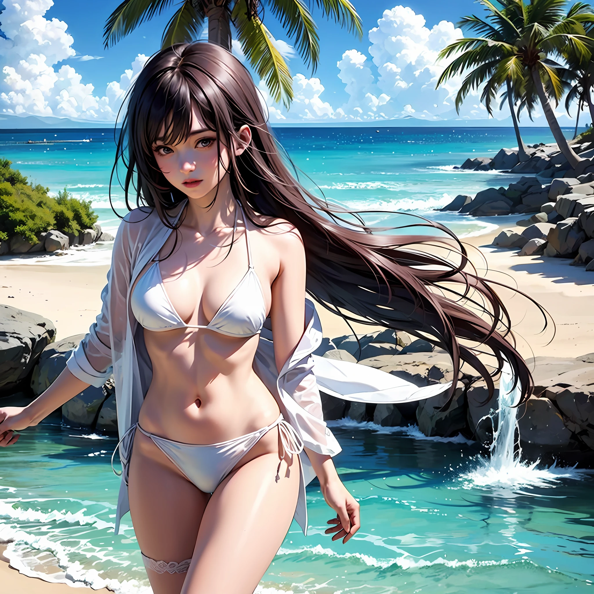 Long hair, white skin, beach bikini --auto