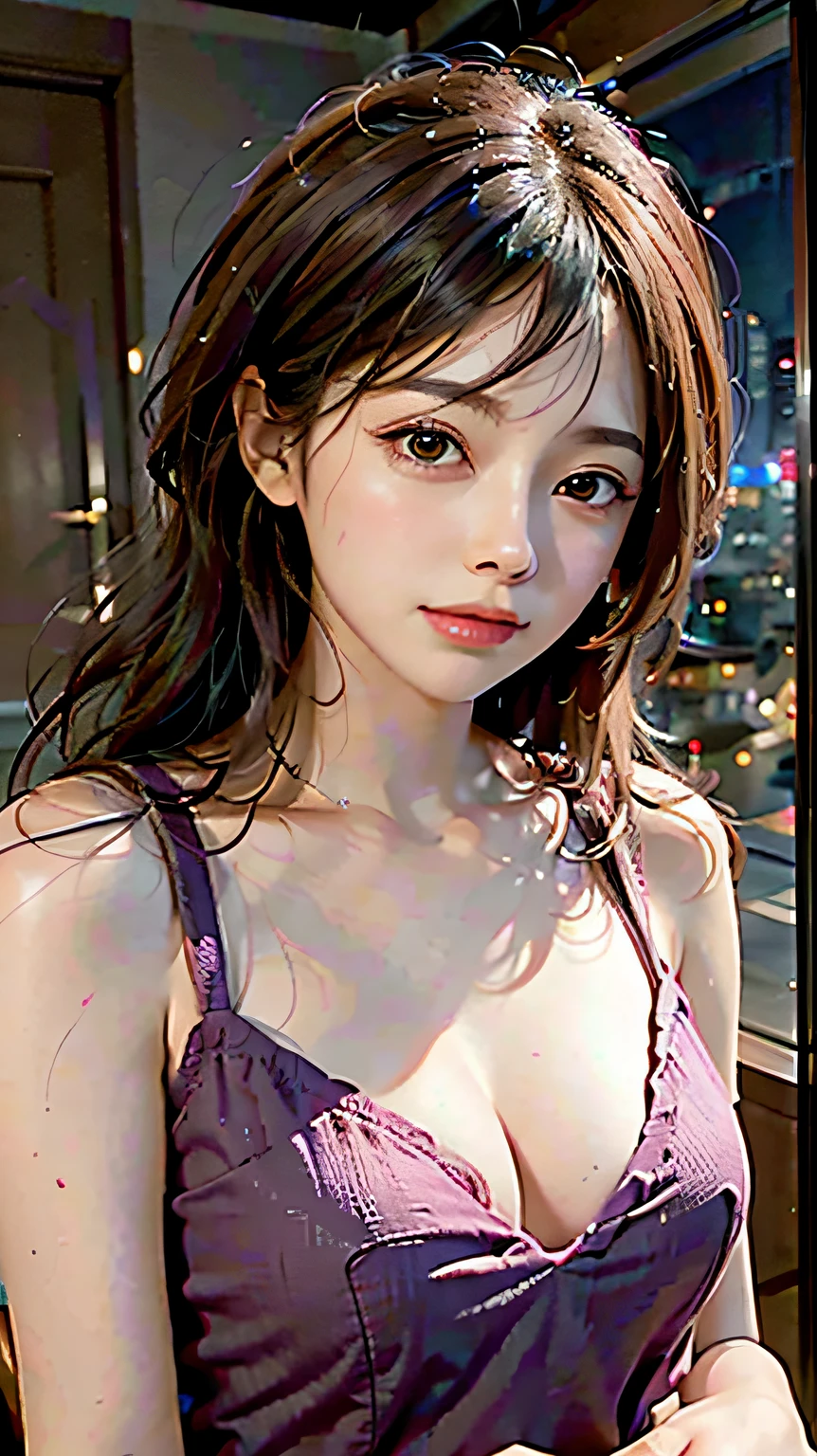 8k, Raw photography, portlate, best quality, UltraHighResolution, photorealestic, 1人, A full body, thights, Red haired, 耳Nipple Ring, neckless, cars, smile on face, eyelash, beauty breasts, spread one's legs, Movie lighting, depth offield, lens flares、pubes