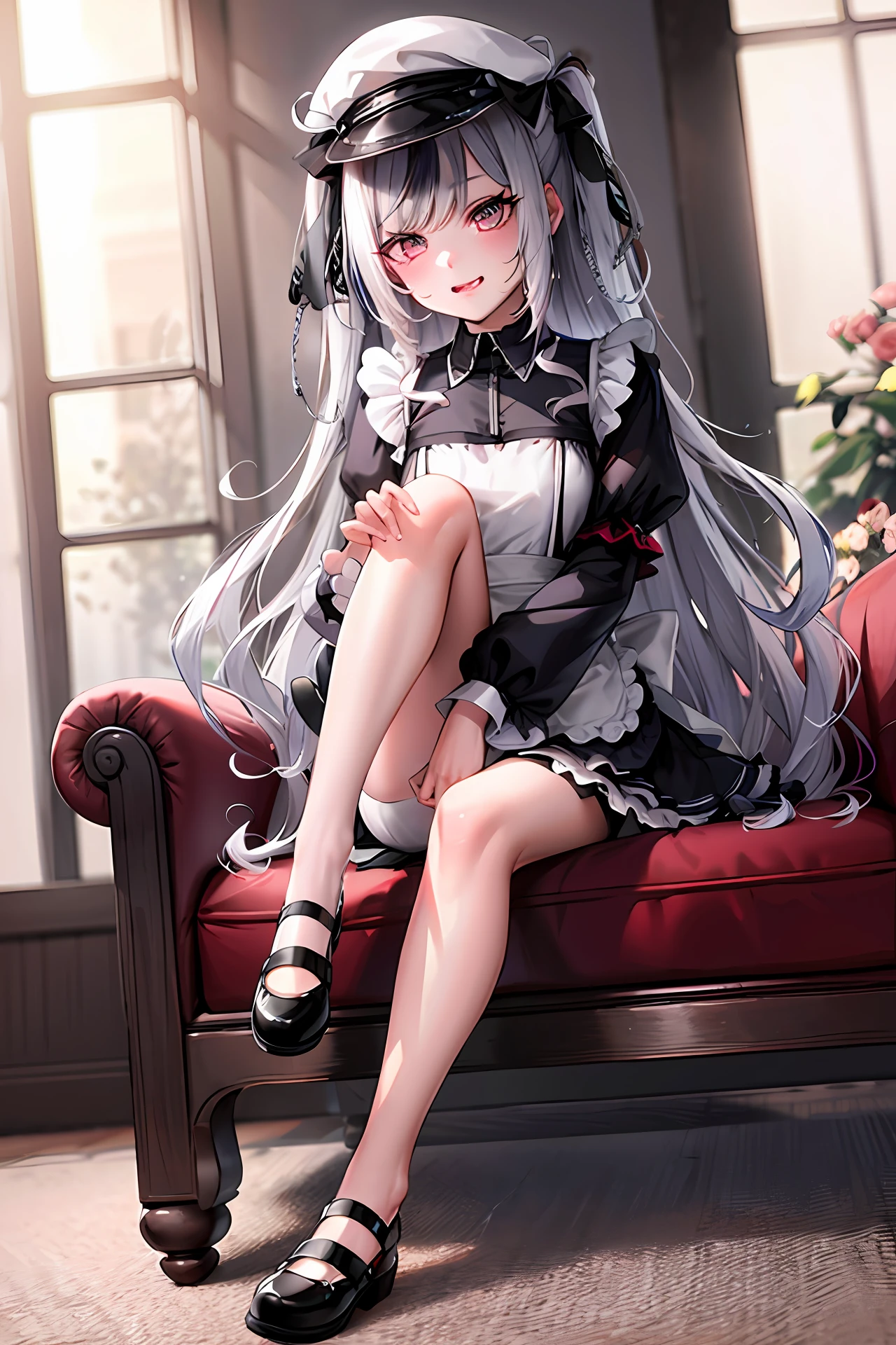 The cat lady maid colorful sitting legs jade foot two-dimensional cute
