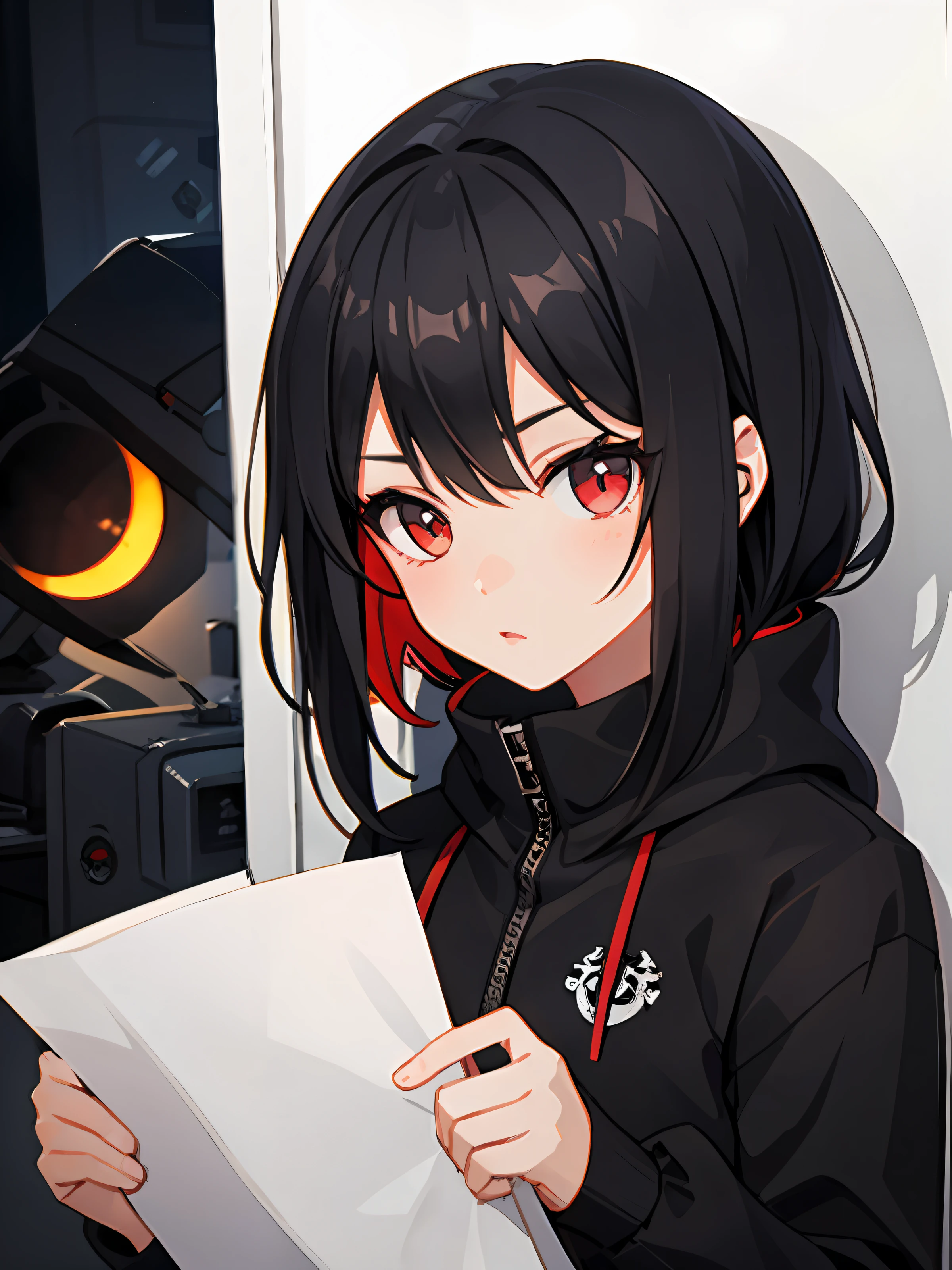 "high high quality,shadowy\n1girl,Black hair,Red eyes,Sick characters,wall-paper\n"