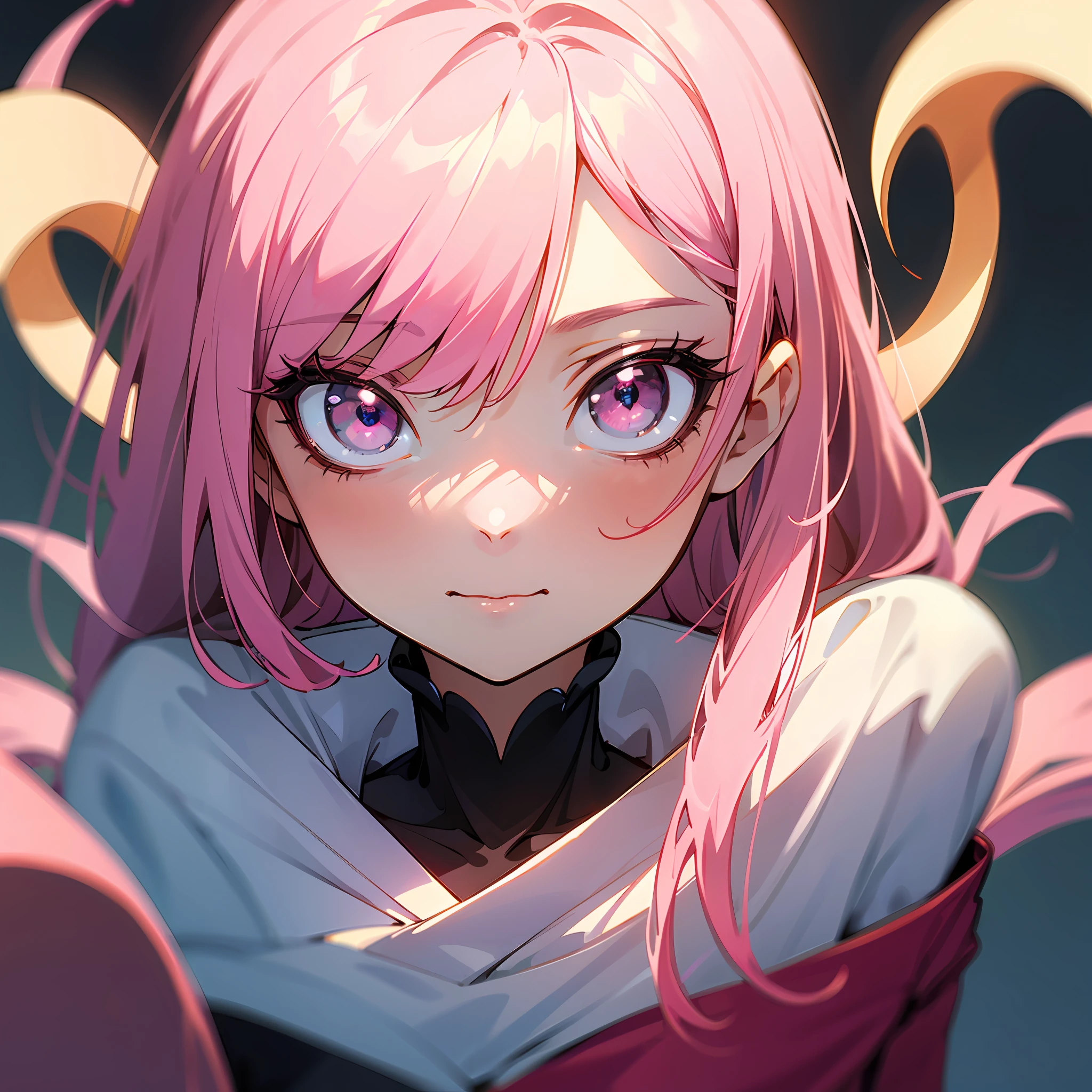 Anime girl with pink hair, Anime pink big eyes, cute anime face, largeeyes, Monster Girl, large cute anime eyes, girl with white eyes, Soft anime illustration, creepy kawaii，lovly，full bodyesbian，Two-dimensional ，barechested