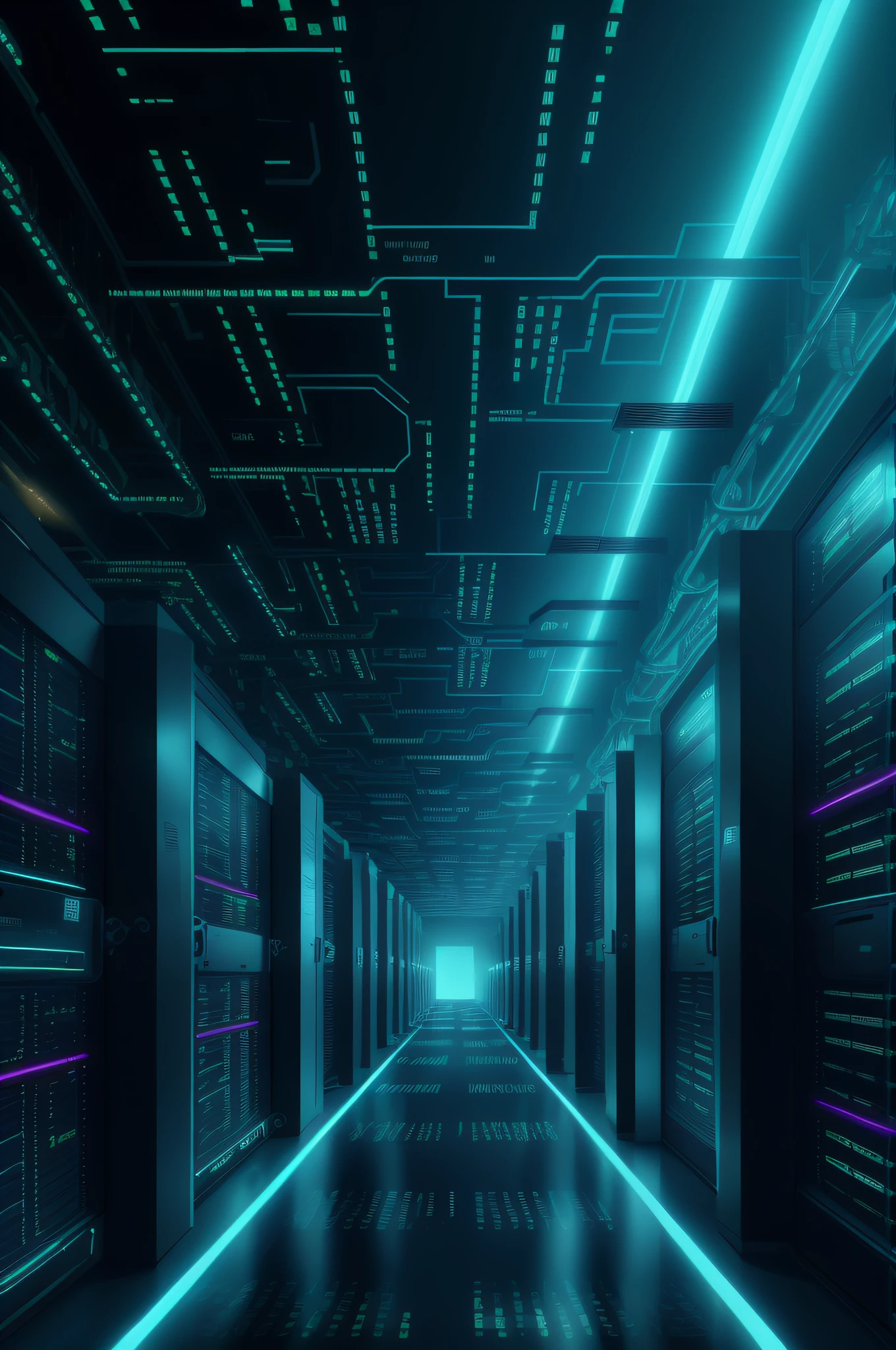 Dimmed corridors,Rows of data and electronic screens, background is data server room, hacking into the mainframe, in realistic data center, cyber space, Cyber architecture, in detailed data center, extreamly detailed data center, surreal cyberspace, 3840 x 2160, 3840 x 2160, Spaceship corridor background