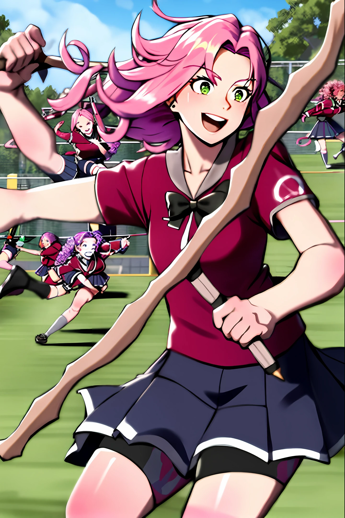 Pink hair,curlyhair,handpainted,archers,having fun,girls,Esports