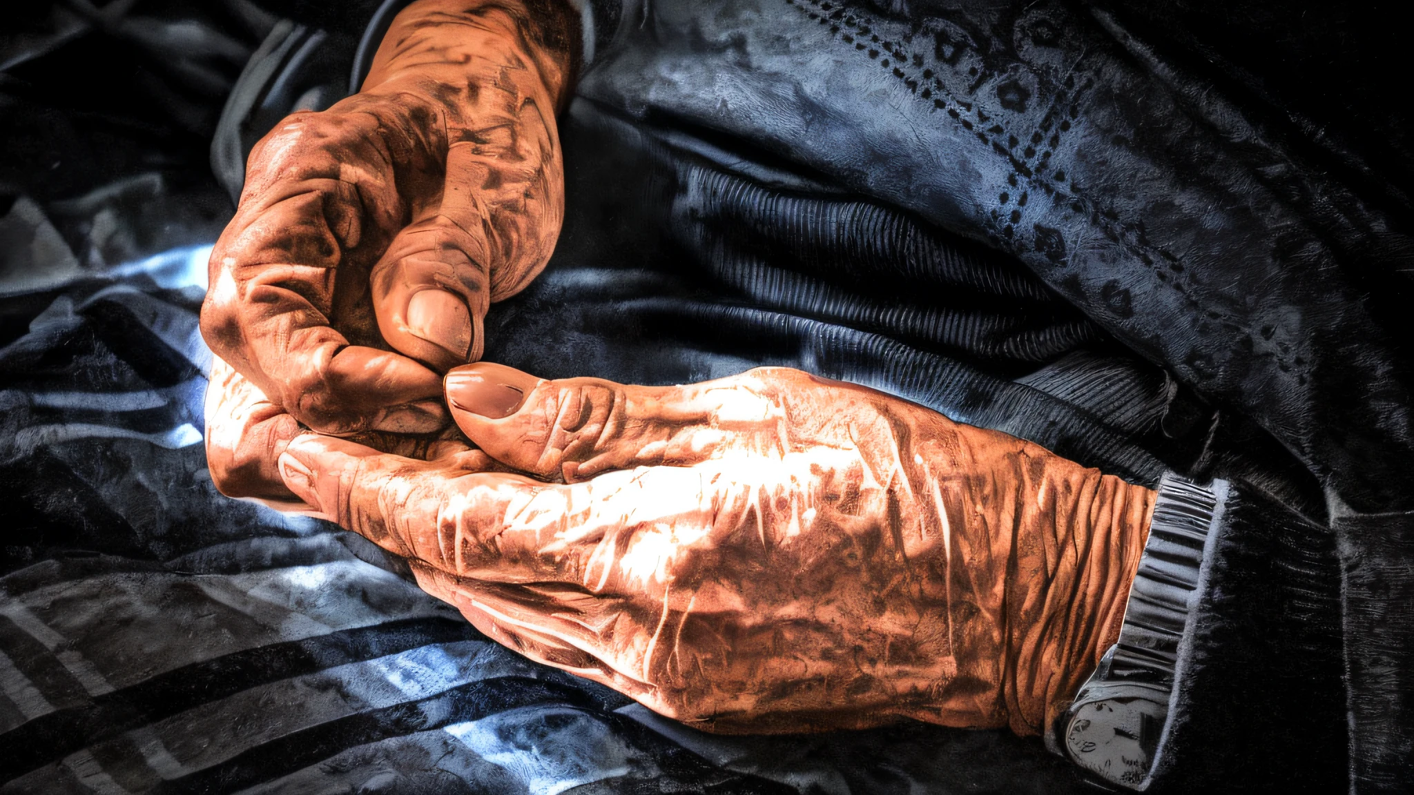 Close-up of a pair of hands, Hands covered with dirt, Detailed hands, hands retouched, corrected hands, veiny hands, Highly detailed hands, ++++ super veiny hands, hands of men, extreme hand detail, enhanced hands, Real hands, intricate wrinkles, human hand, coherent hands, Normal hands, natural hands and arms,(Express a sense of vicissitudes:1.6),pexels contest winner, precisionism, Hands, hands retouched, intricate wrinkles, Detailed hands, tight wrinkled cloath, veiny hands, hands crossed, coherent hands, old and wrinkled,, High details
(Front focus),(in the darkness nigth:1.6),Surrealist portraits of David Hockney and Alphonse Mucha,Fantasyart,photographrealistic,dynamic lighting,art stations,poster for,Volumetriclighting,Very detailed
Age spots,Asian man's hand, Exaggerated artistic photos,Cinematic,((best quailty)),((tmasterpiece)),((realisticlying)),skin pore,Sub-surface scattering,radiant light rays,A high resolution,hoog detail,Sharp focus,extremely detailed nipple,max detail, realistic shaded, Roughness, Naturally rough skin texture, reallife, super reality, photorealistc, photography of, 8K Ultra HD, photography of, hdr,OC renderer, intrikate, highly detaile, Sharp focus), (tmasterpiece:1.2, Best quality1:1, Hyper-detailing:1.2, Best shadow, 8K:1.1),highcontrast, (lighting perfect:1.2,Complicated details, 巨作, Textured skin, Super detail, High details, High quality, Award-Awarded, Best quality, A high resolution, HD, 8K,surrealism, High detail, hyperphotorealism, Verism,Chiaroscuro, Cinematic lighting, Ray tracing, Nipple shadow