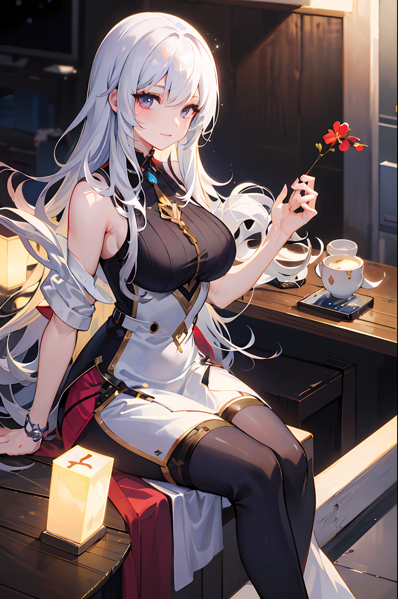 anime - style image of a woman with long white hair sitting on a bed, Anime art wallpaper 8 K, Anime art wallpaper 4 K, Anime art wallpaper 4k, trending on artstation pixiv, Best anime 4k konachan wallpaper, Guweiz in Pixiv ArtStation, Digital art on Pixiv, Perfect white haired girl, seductive anime girls