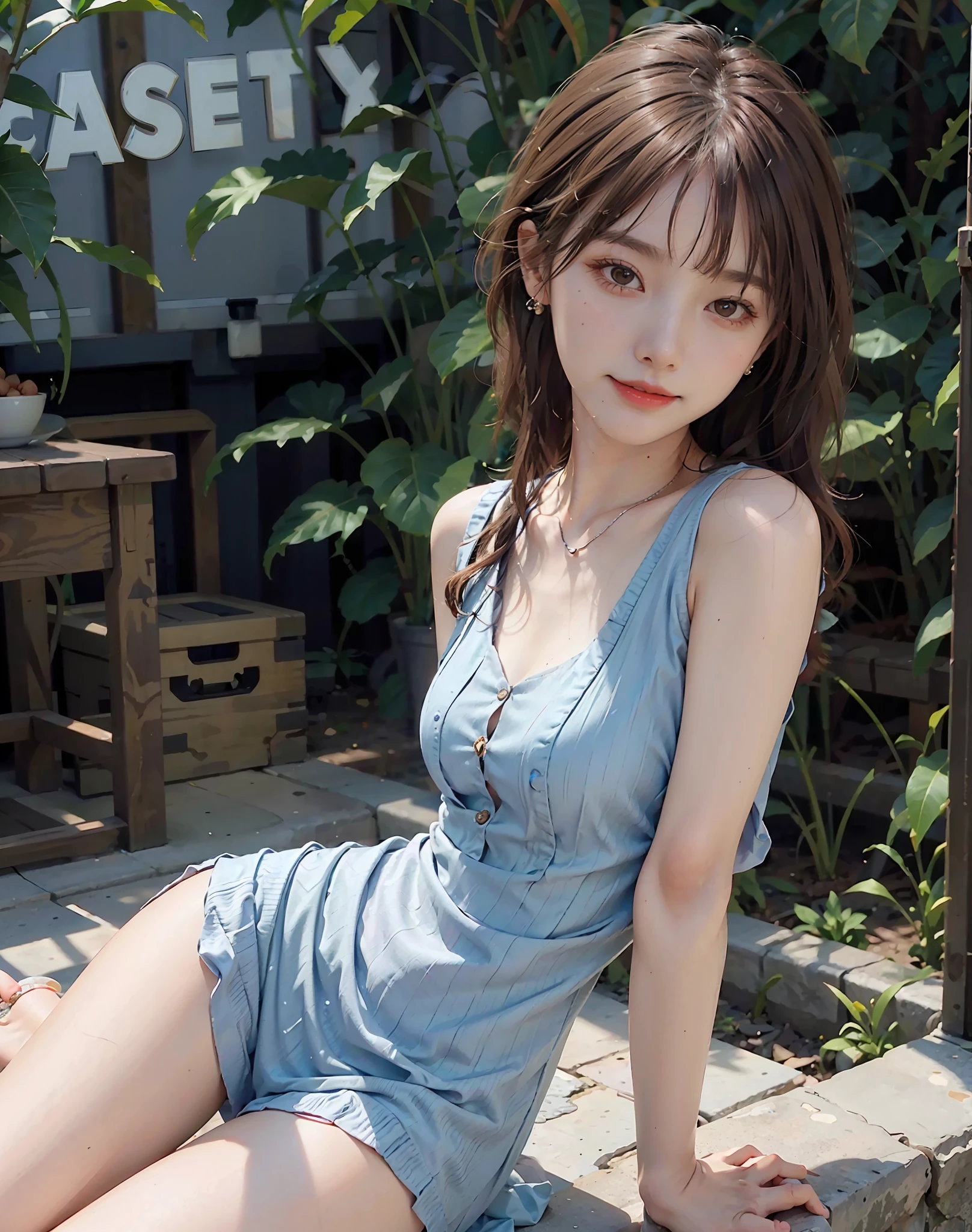 8k,(RAW photo),(best quality), (photo-realistic:1.4),realistic skin texture 1girl,Cute,Double eyelid,bangs,full body,petite,Thin leg,(Slender figure),slim,smile,headgear,earrings,necklace,looking at looking at viewer,face focus,depth of field,club ,(Bust Up Shot:1),Bokeh,,