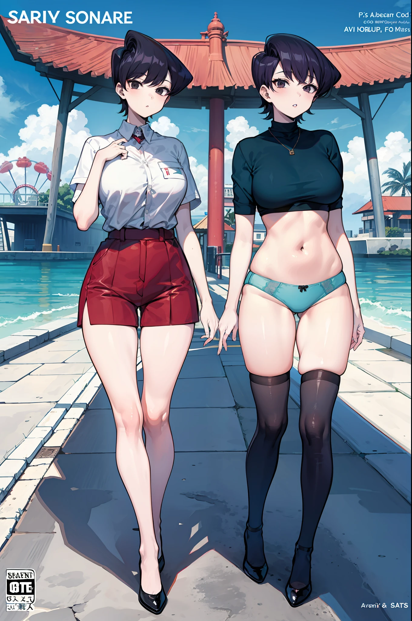 Komi Shuuko,A MILF,Fleshy thighs,Comic cover style,Comic title,lovly,Ocean park,Cool underwear