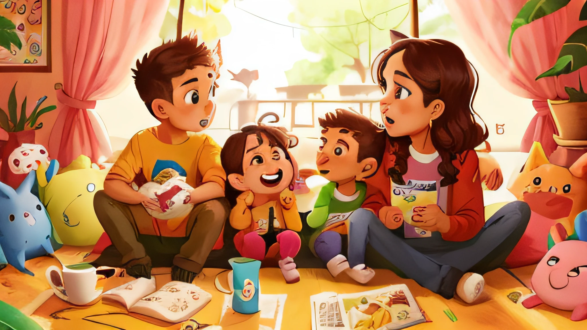 The Familia silva watching television together