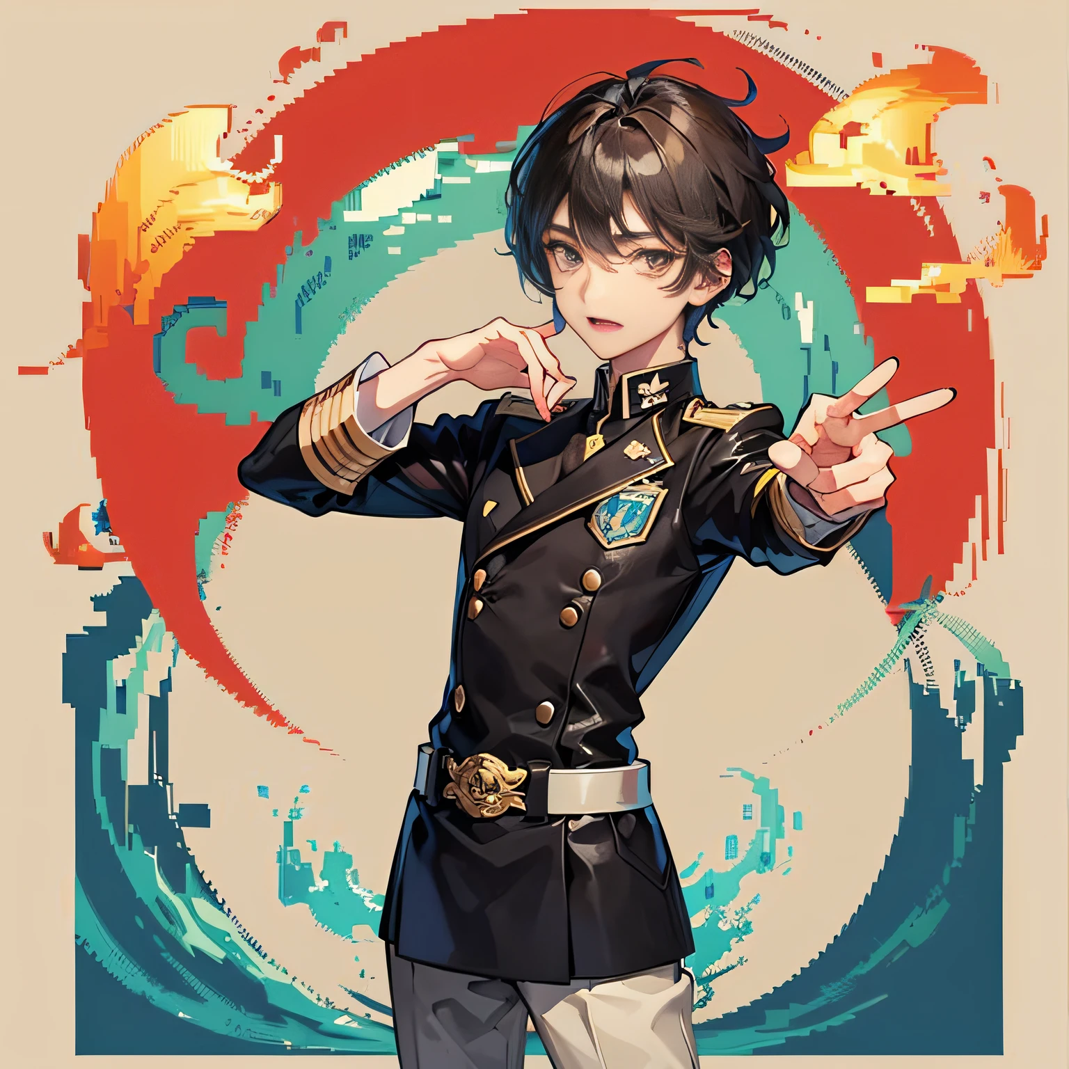 Pixel art、young teenager、jung、male people, uniform ,　Water --auto