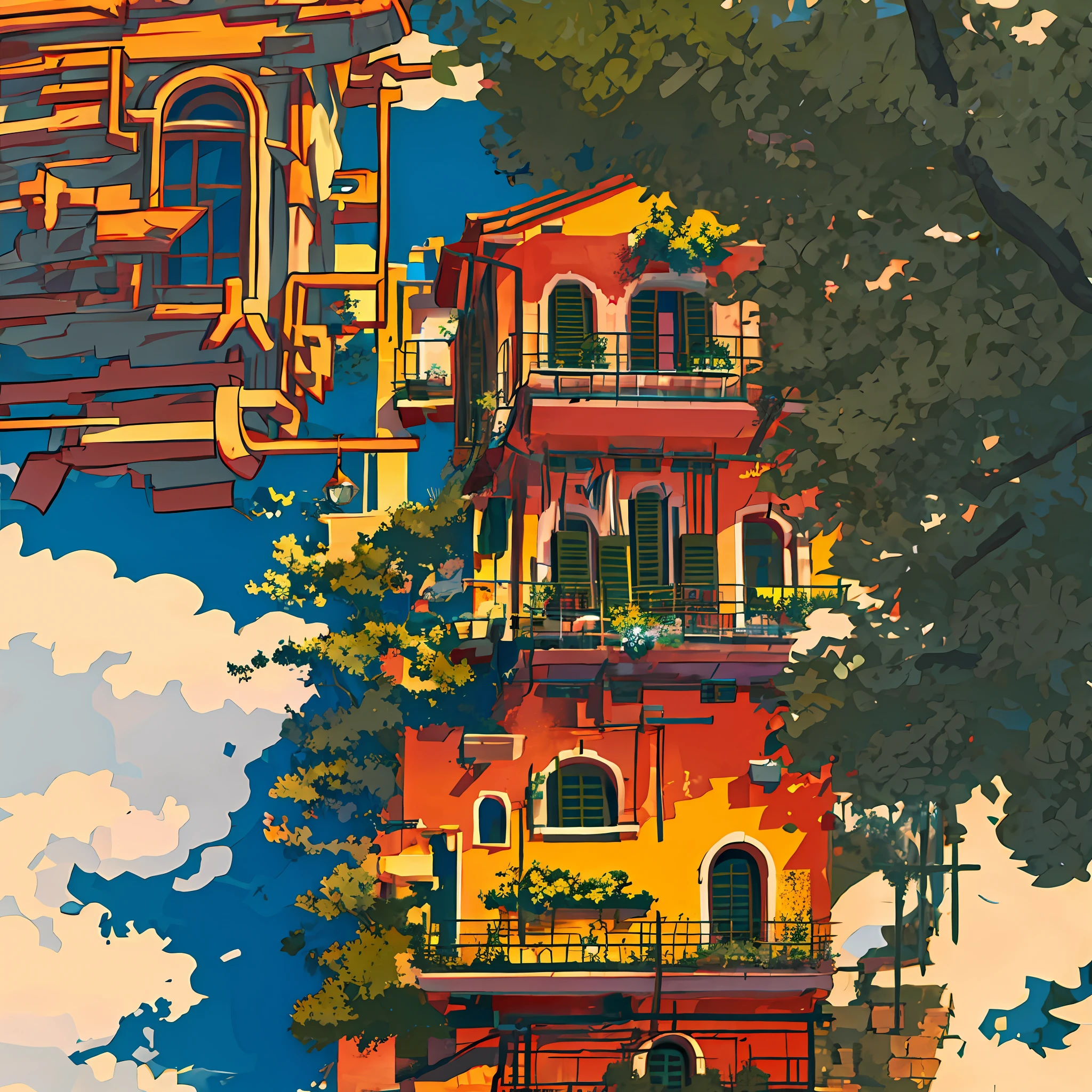 Italian landscape、Portofino、Vector art