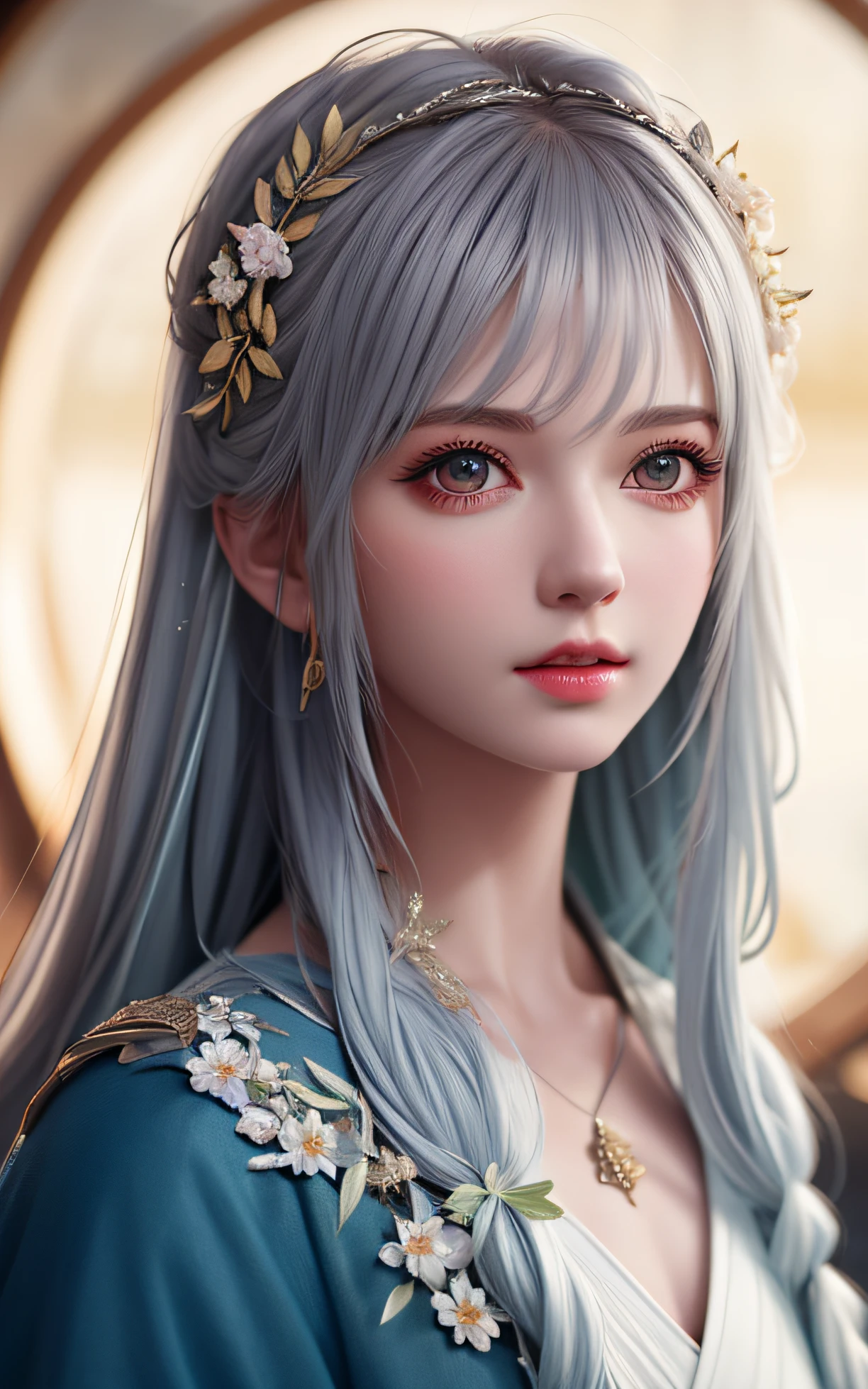 Trends on ArtStation, Trends on CGSociety, Intricate, High Detail, Sharp Focus, Dramatic, Realistic Art of Drawing by Midjourney and Greg Rutkowski, Sketch, Masterpiece, Best Quality, Very Detailed, 1girl, Half, Beautiful Meticulous Eyes, Cute Anime Face, Bust, Beautiful Meticulous Face, White Hair, (Botanical Illustration: 1.5), White Dress