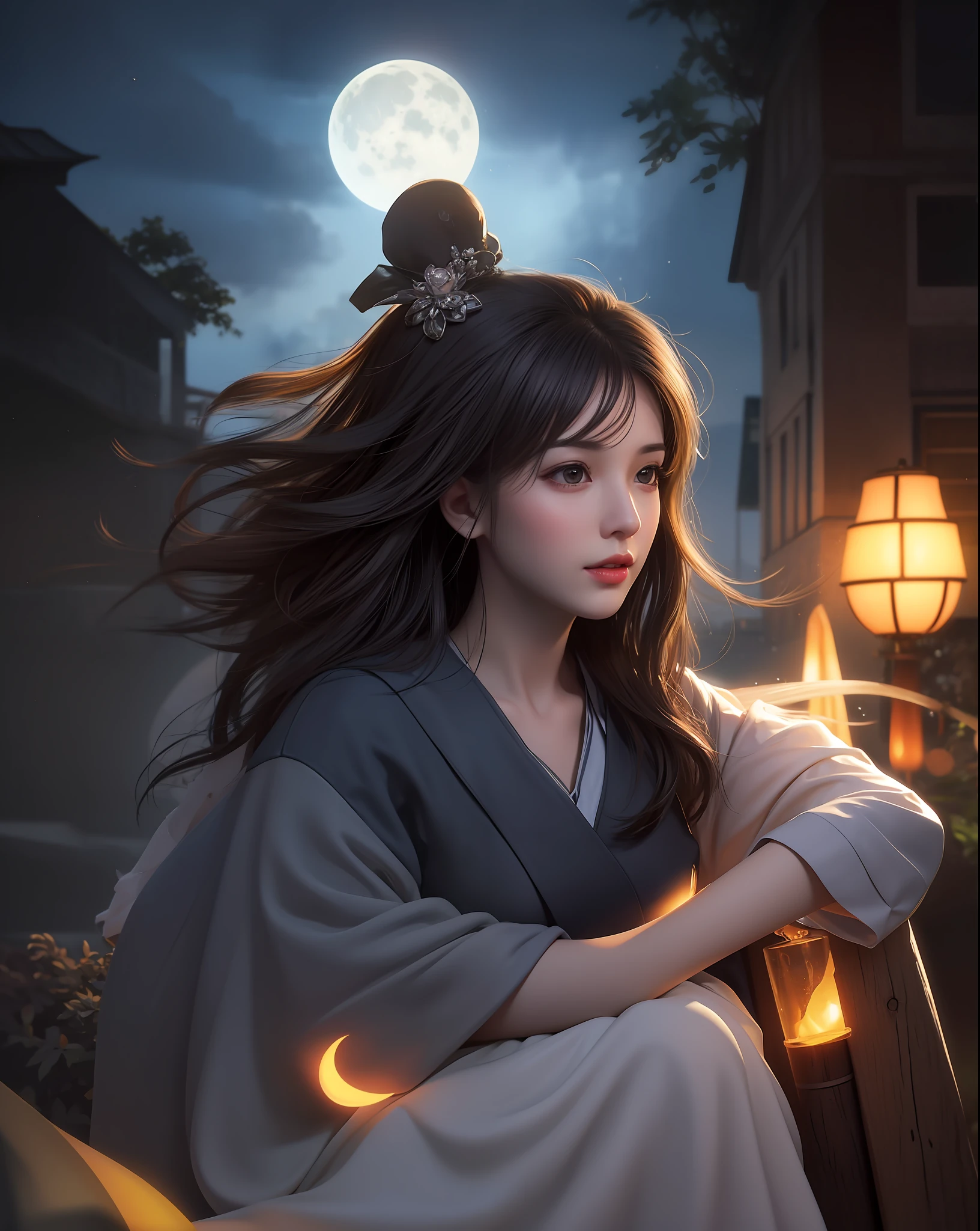 (8k, RAW photo:1.2), best quality, ultra high res,dramatic angle,(fluttered detailed color splashs), (illustration),(((1 girl))),(long hair),(rain:0.9), (头饰:1.4),少女身边有一座古宫,汉服,(重点),彩色水墨画,(泼彩),泼彩,(((colorful))),(素描:0.8) , Masterpiece, best quality, beautiful painted, highly detailed,(denoising:0.6),[splash ink],((ink refraction)), (beautiful detailed sky),moon,highly,detaild,(masterpiece, best quality, extremely detailed） CG unity 8k壁纸，杰作，最好的质量，超详细），（石蒜），