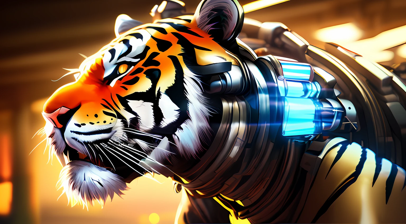 (((Best quality))), ((super ultra detail)), ((anthropomorphic illustration)), South China Tiger, a tiger wearing a future space suit, Blackbackground，Close-up, Futuristic animal, transparent plastic, cooltones, illusory engine, Mechanical animal, a tiger dress up in mechanical armor, C4D, 3D，low-saturation，high - tech