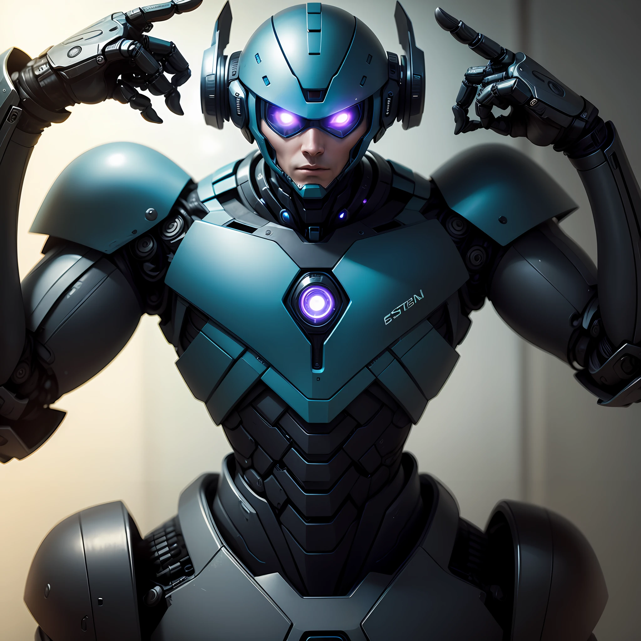 Roboto, masculino, estilo esterminador do futuro, human-looking, 8k, extremamente detalhado, com olhos expressivos, --auto
