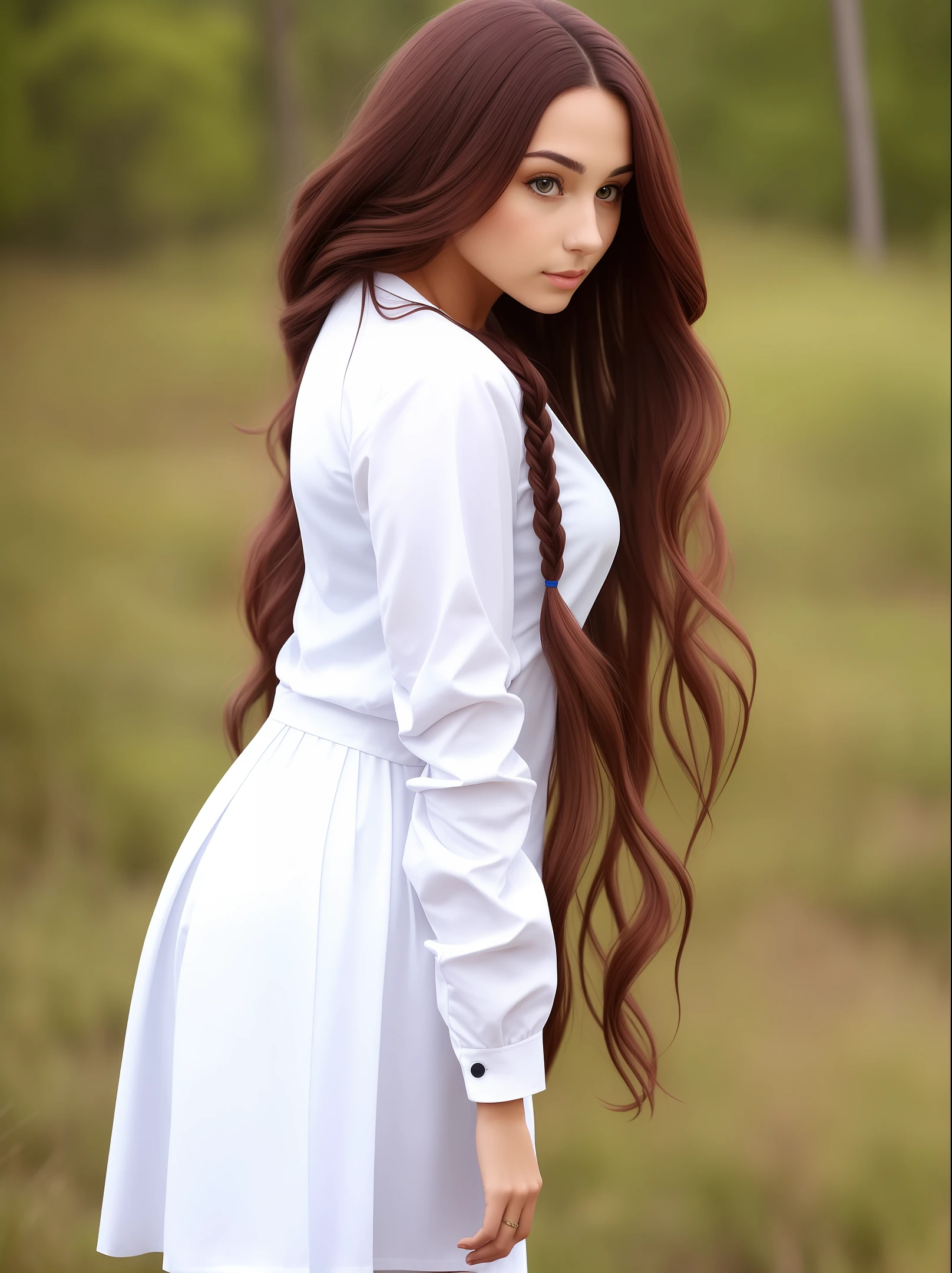 Woman in white clothes with long hair