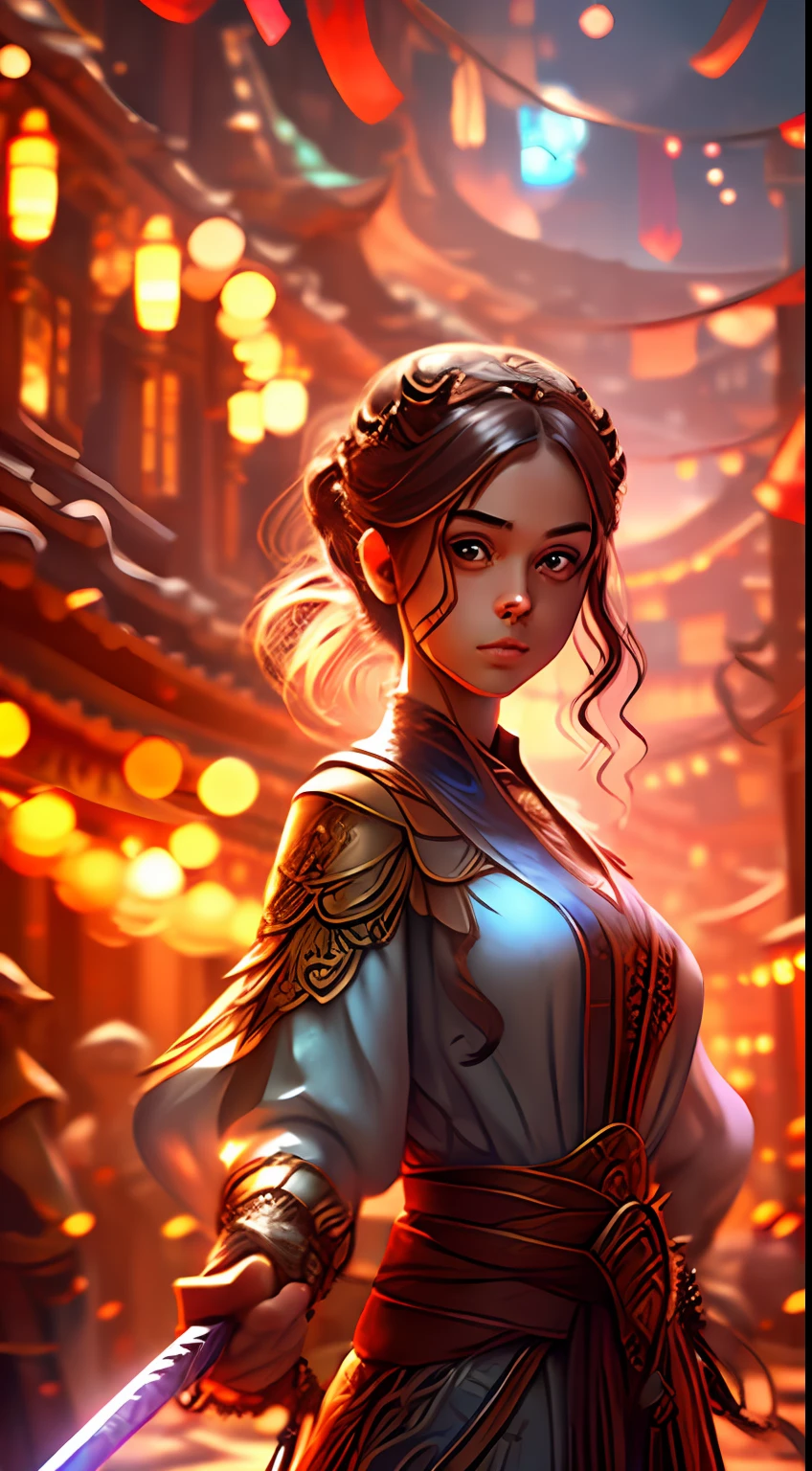 A girl holding a sword, castle background, florest, confident, perfect quality, clear focus (clutter-home: 0.8), (masterpiece: 1.2) (Realistic: 1.2) (Cartoon) (Draw) (Bokeh) (Best quality) (Detailed skin: 1.3) (Intricate details) (8K) (Detail Eyes) (Sharp Focus), (Happy) --auto