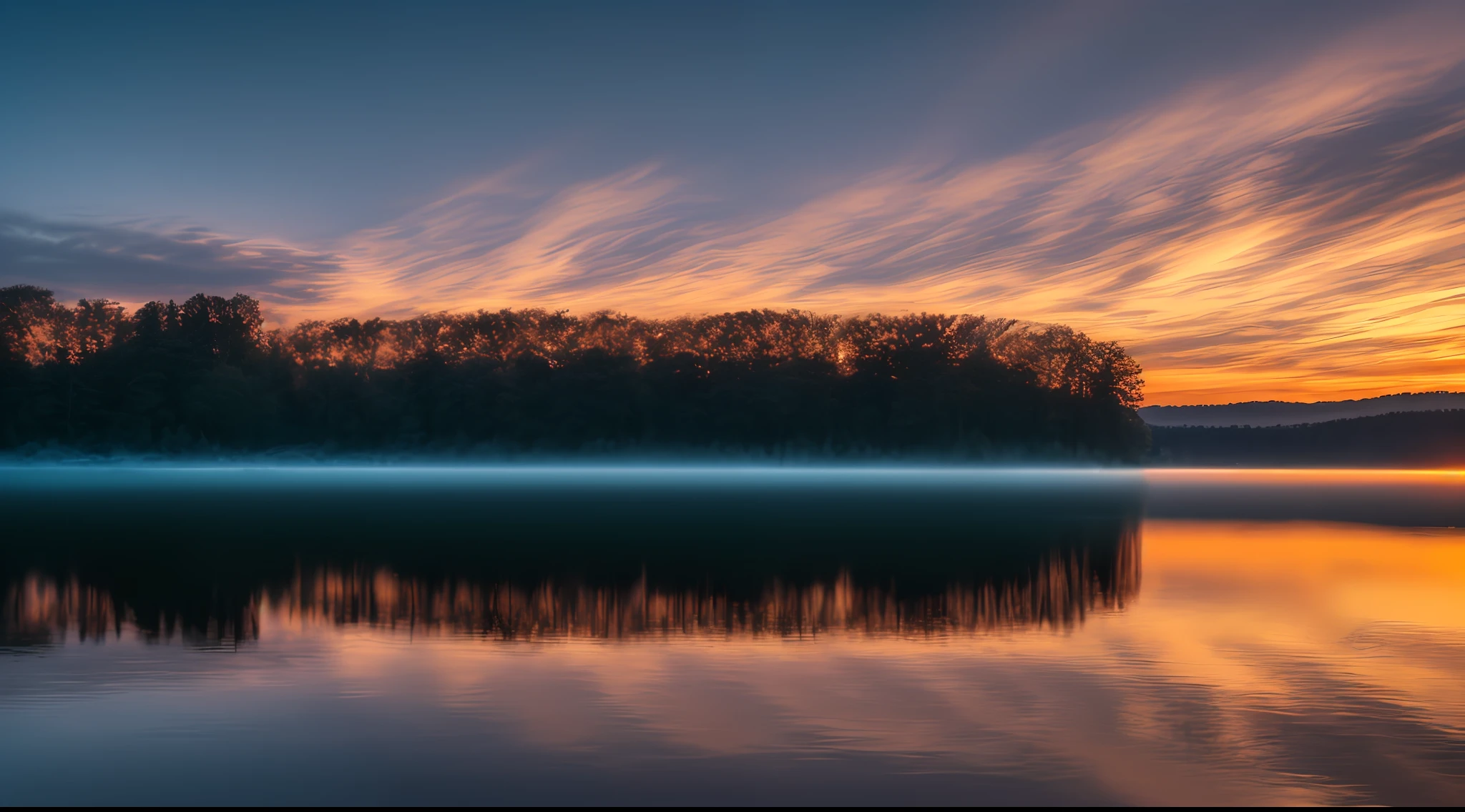 Wallpaper, summer, lake, dawn, forest, clouds, dawn background, depth of field, HD detail, hyperdetail, cinematic, soft light, deep field focus bokeh, ray tracing, diffuse (ultra-fine glass reflection) and realism. --v6