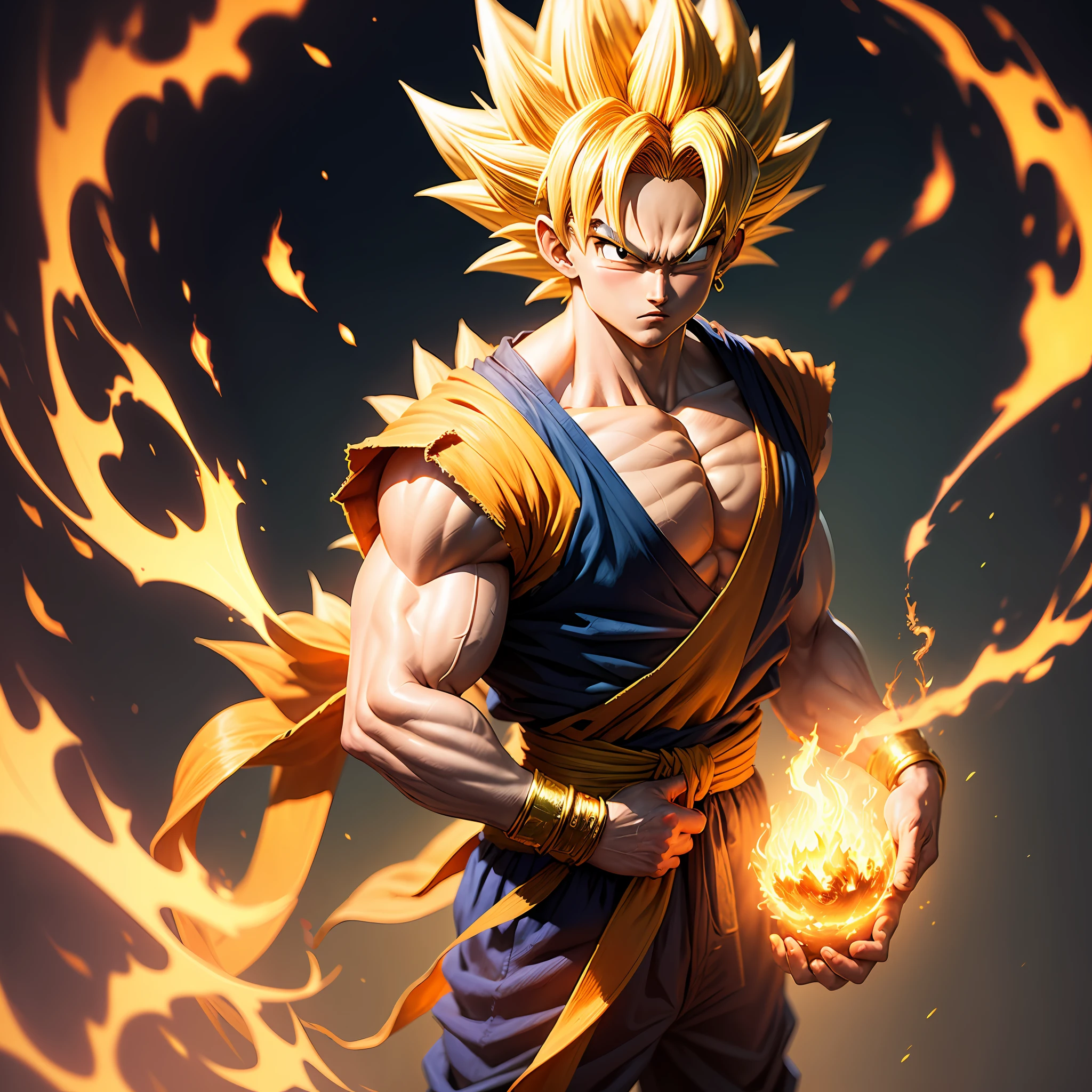 son goku，Dragon Ball，Perfect lighting，k hd，SuperSaiyan，Golden flame，golden hair --auto