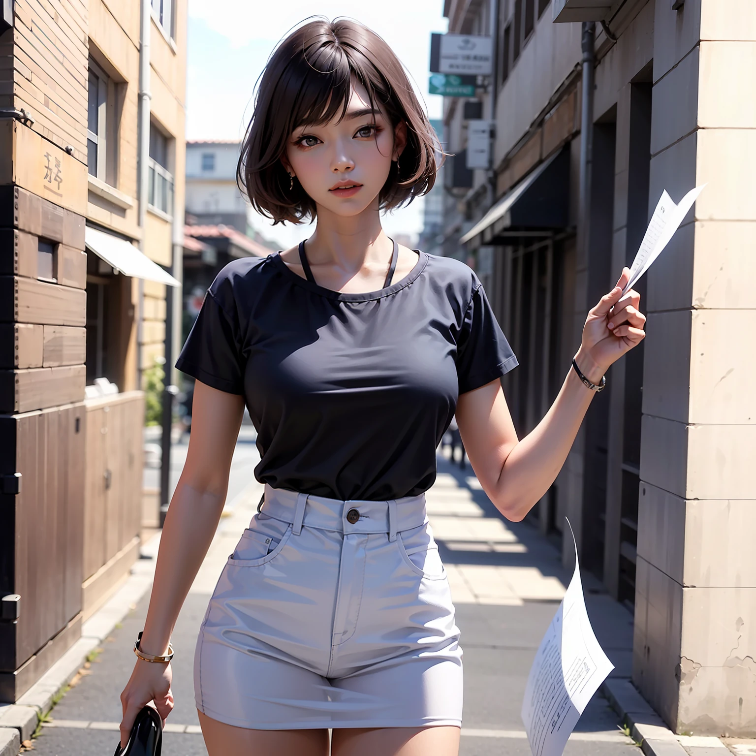 mulher andando pela rua, ethereal beauty, Brand new Asian, seios enormes, bunda grande, saia curta transparente, camiseta molhada branca, super sexy, melhor qualidade, fotografia realista, papel de parede 8k --auto