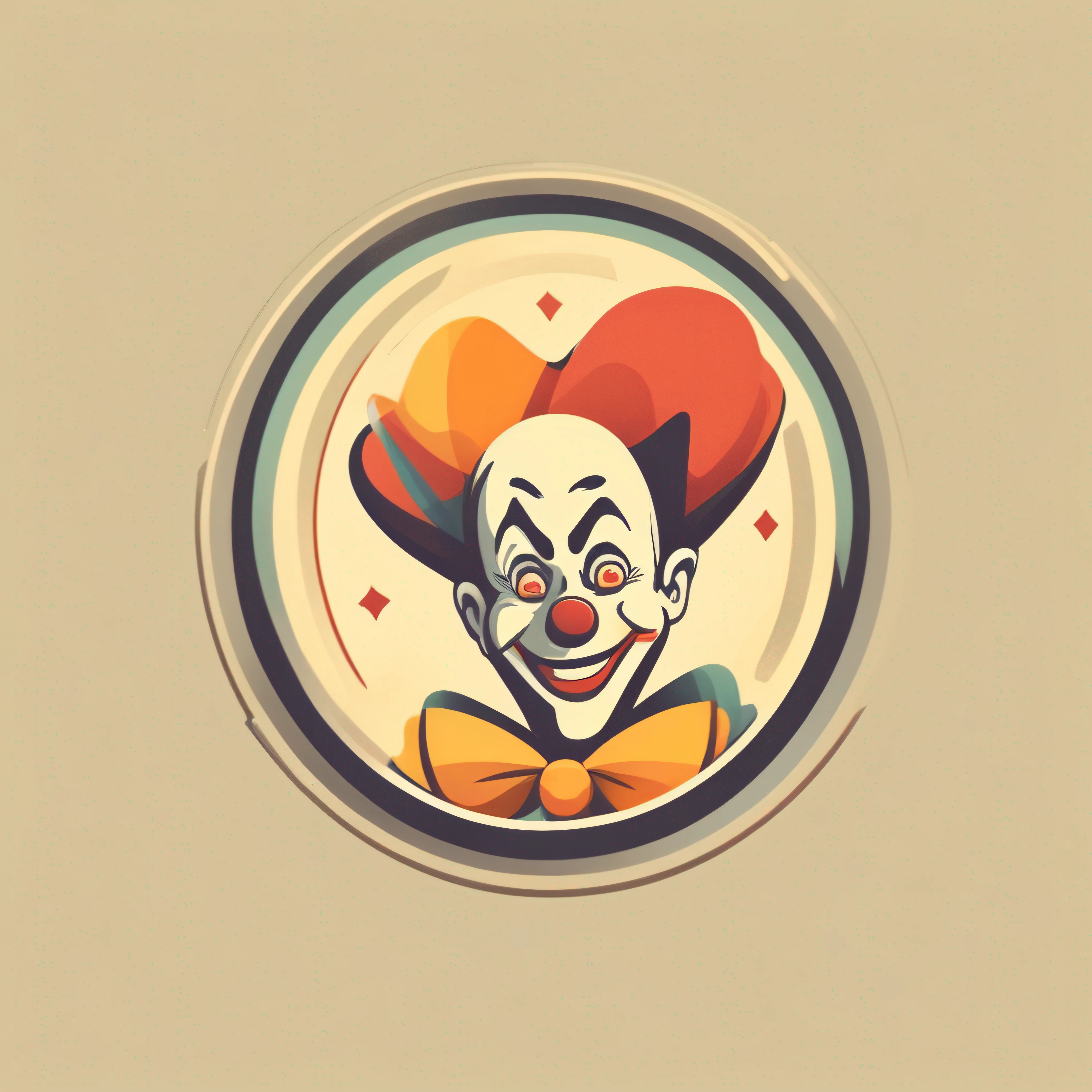 Logo, vector, logo design, vector, simple, flat, icon, minimalismo, linhas e contornos bem definidos, centralizado, A clown, Vintage animation style, artista Max Fleischer