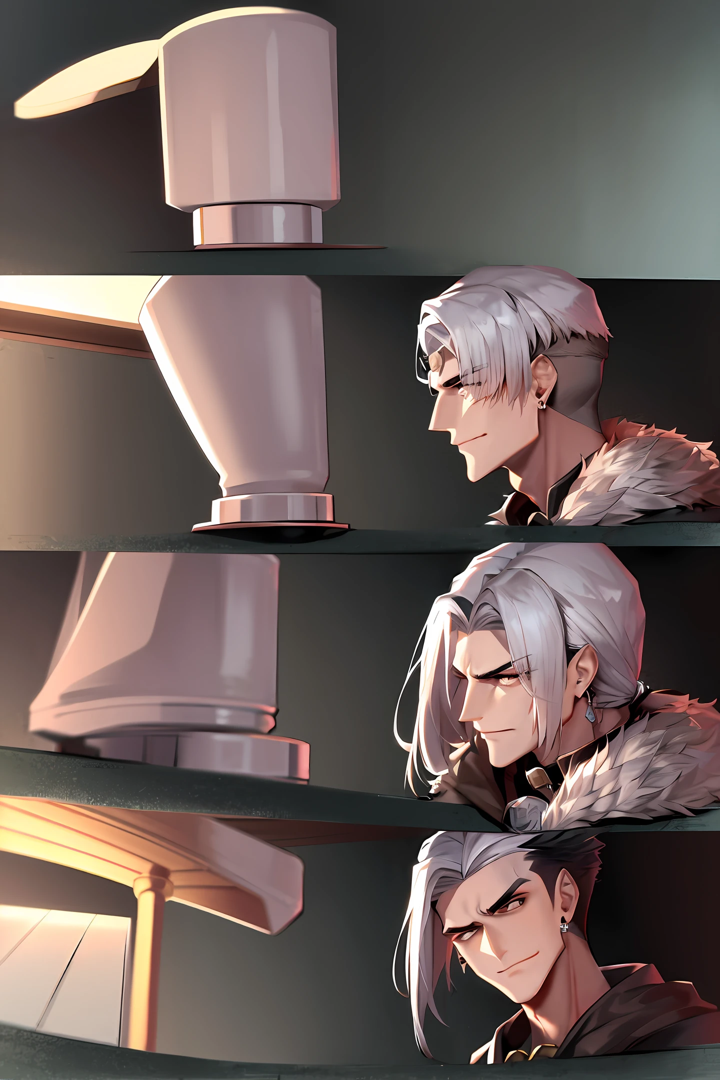 ember,silber hair,sideface,handsome,juvenile sense,chin resting on hand,High value