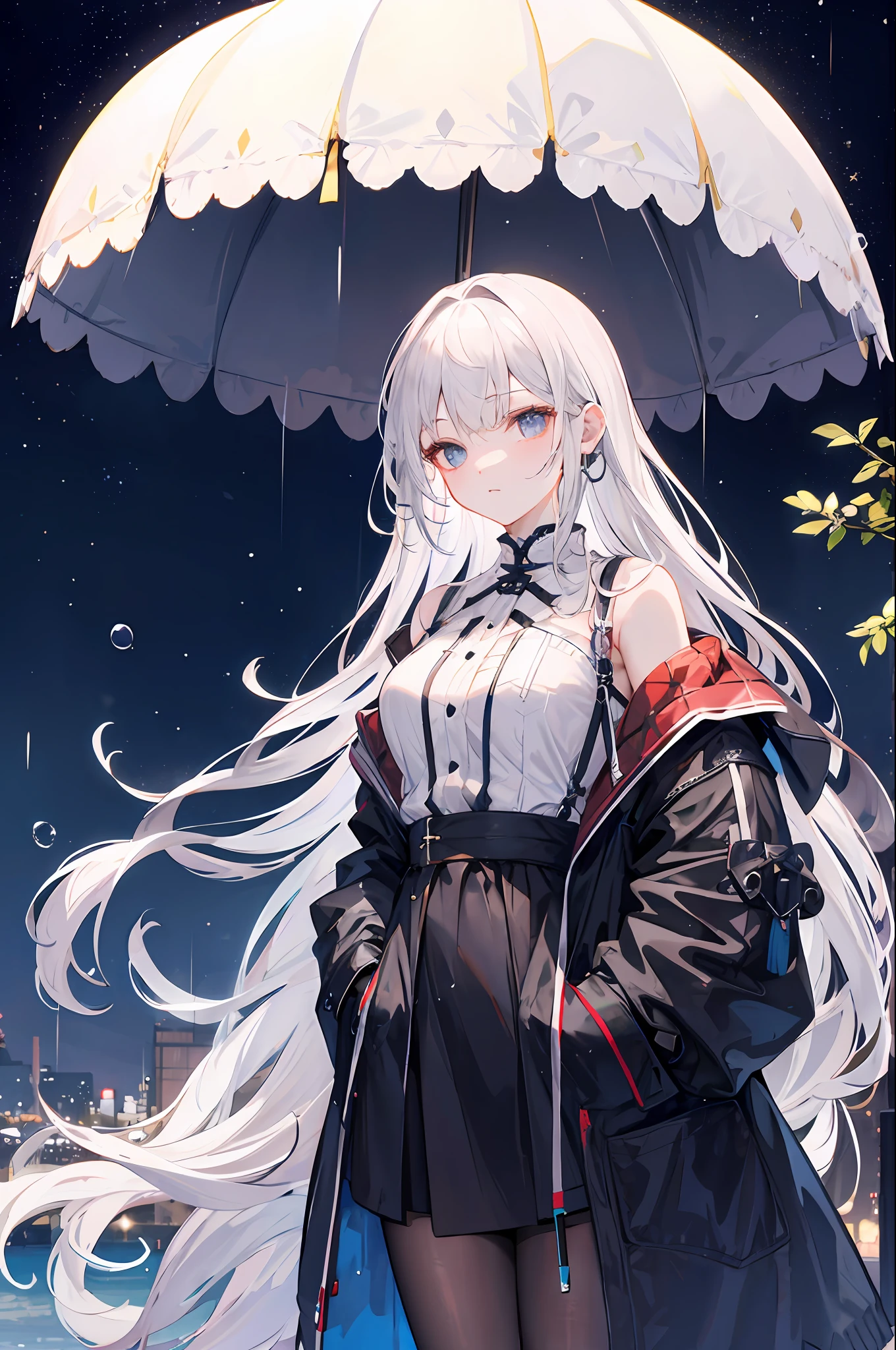 (Fragrant rain,A woman at night)Silver coat,Delicate and soft,Hand in double pockets,Unique temperament。