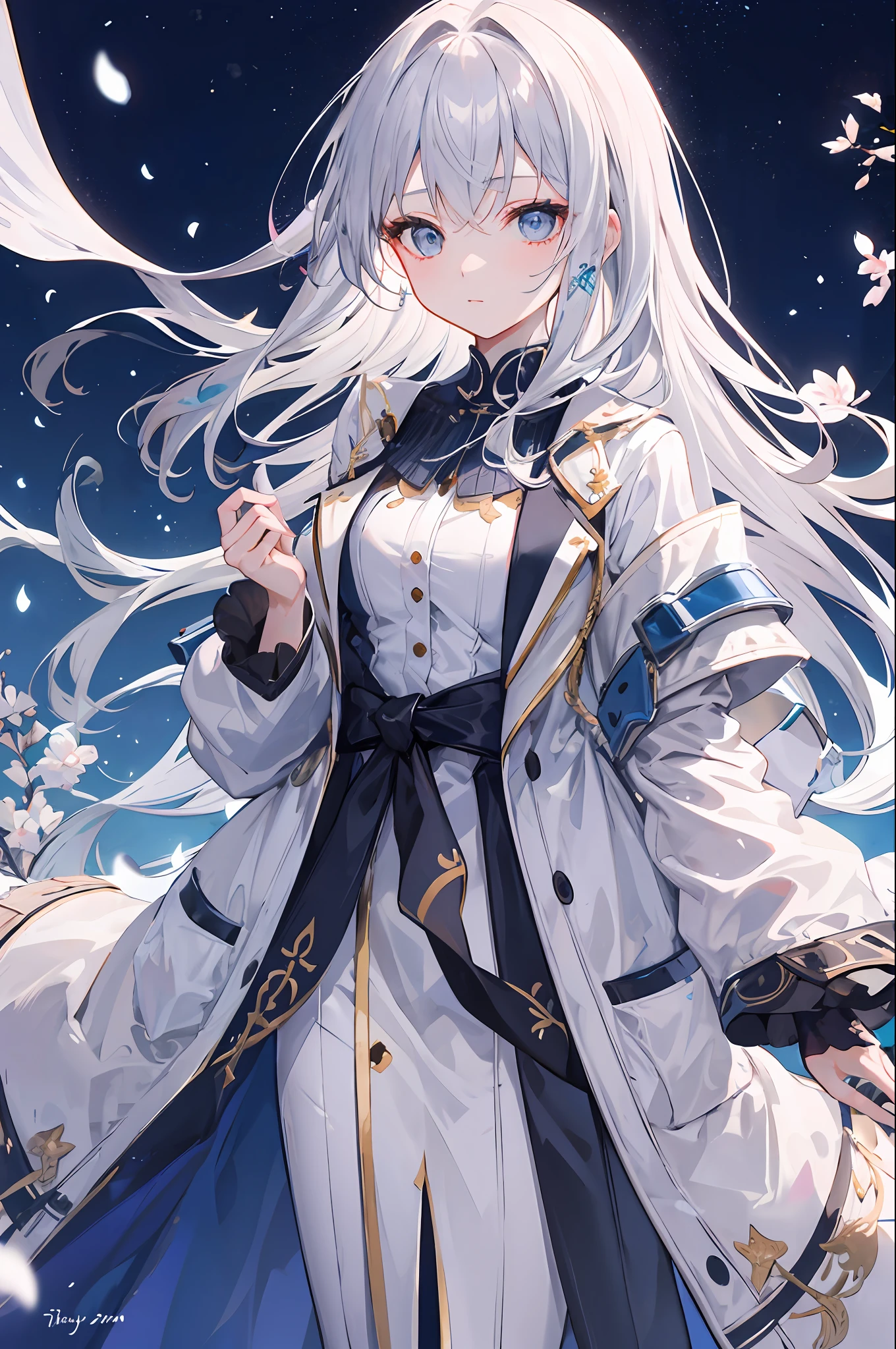 (Fragrant rain,A woman at night)Silver coat,Delicate and soft,Hand in double pockets,Unique temperament。