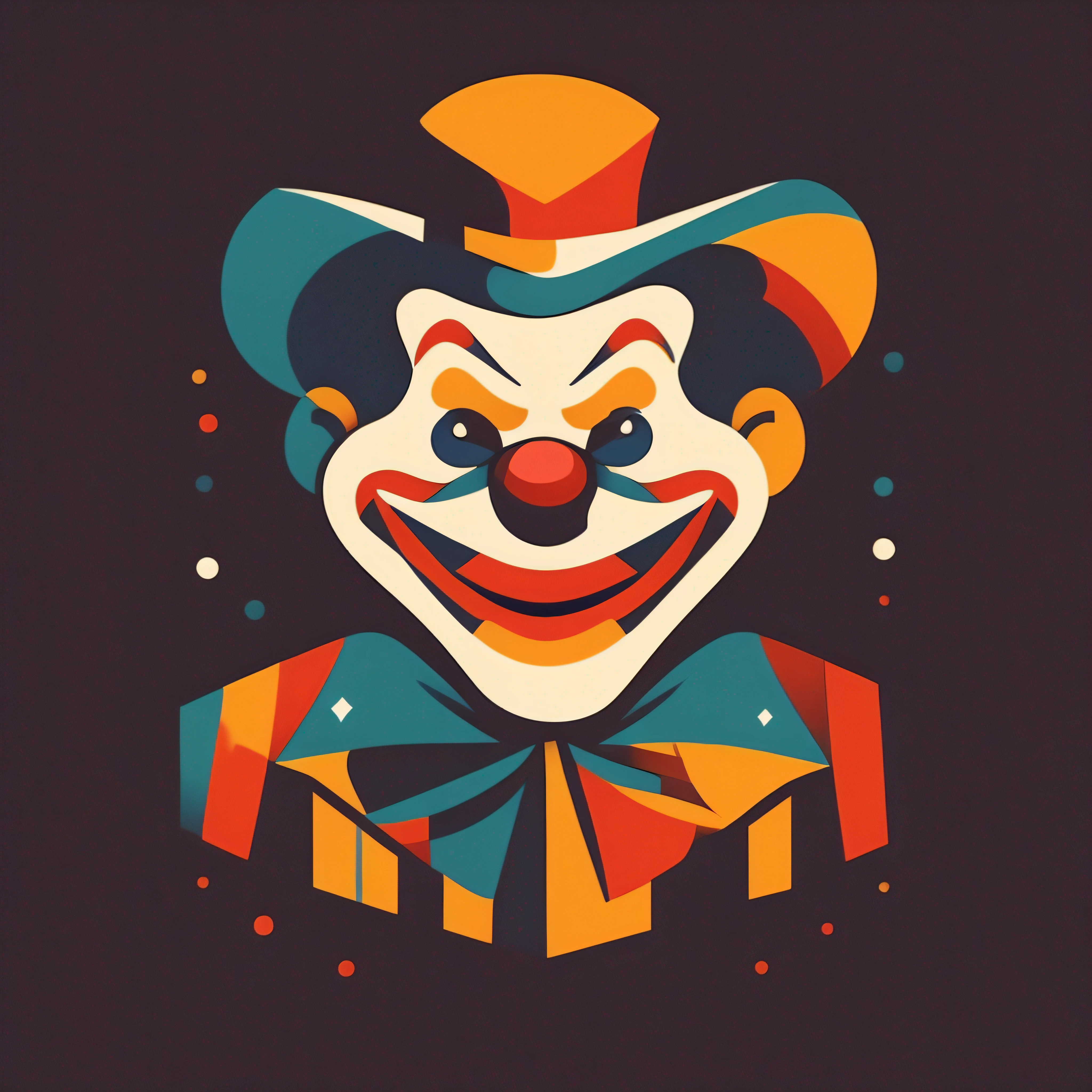 A minimalist vectorized logo inspired by Max Fleischer's vintage animation style. Features an iconic clown, com linhas definidas, centered and flat dashes. Cores vibrantes, Sharp contours and simplified elements evoke the artist's aesthetic.