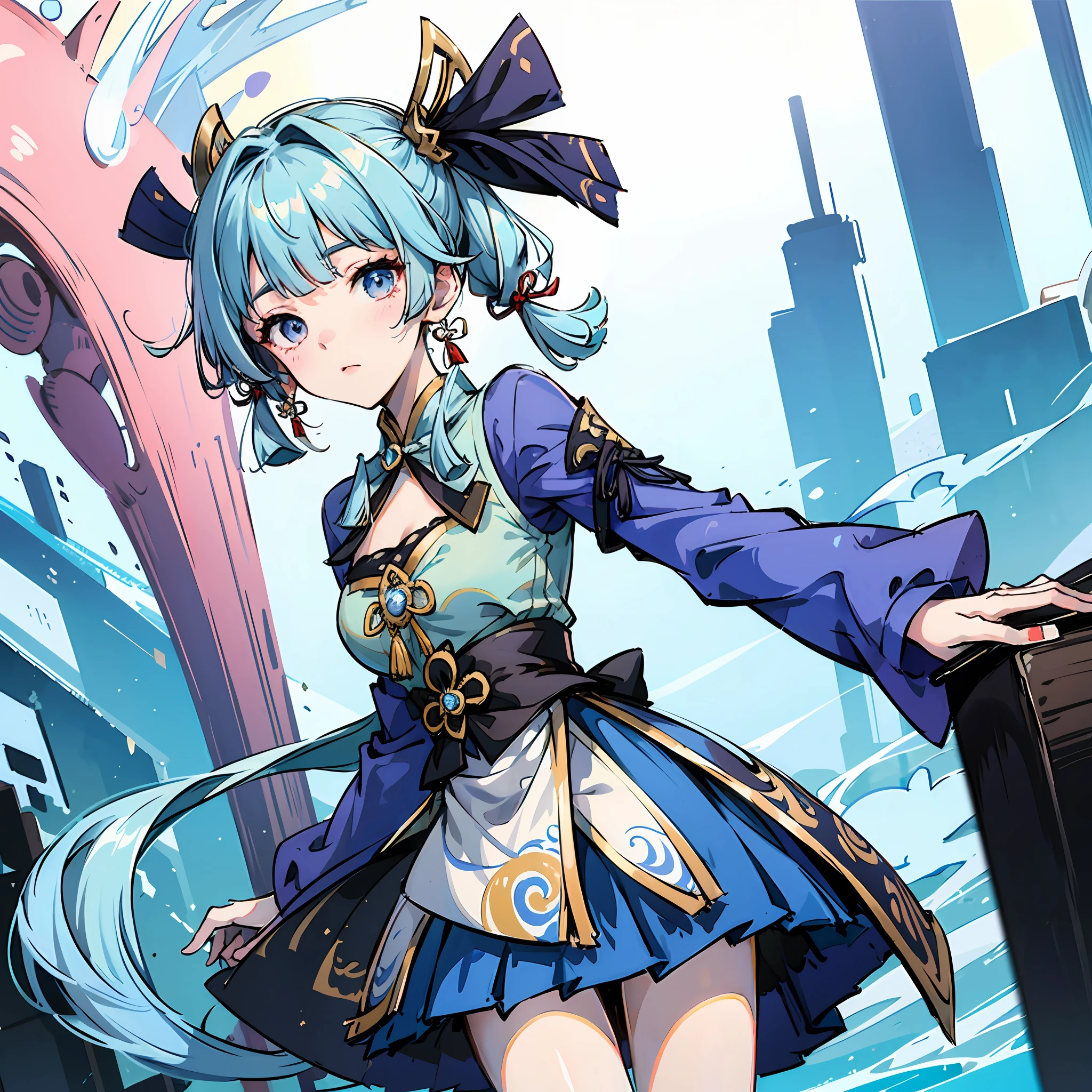 Genshin two-dimensional female Kamisato Ayaka Qi bangs light blue hair skirt --auto