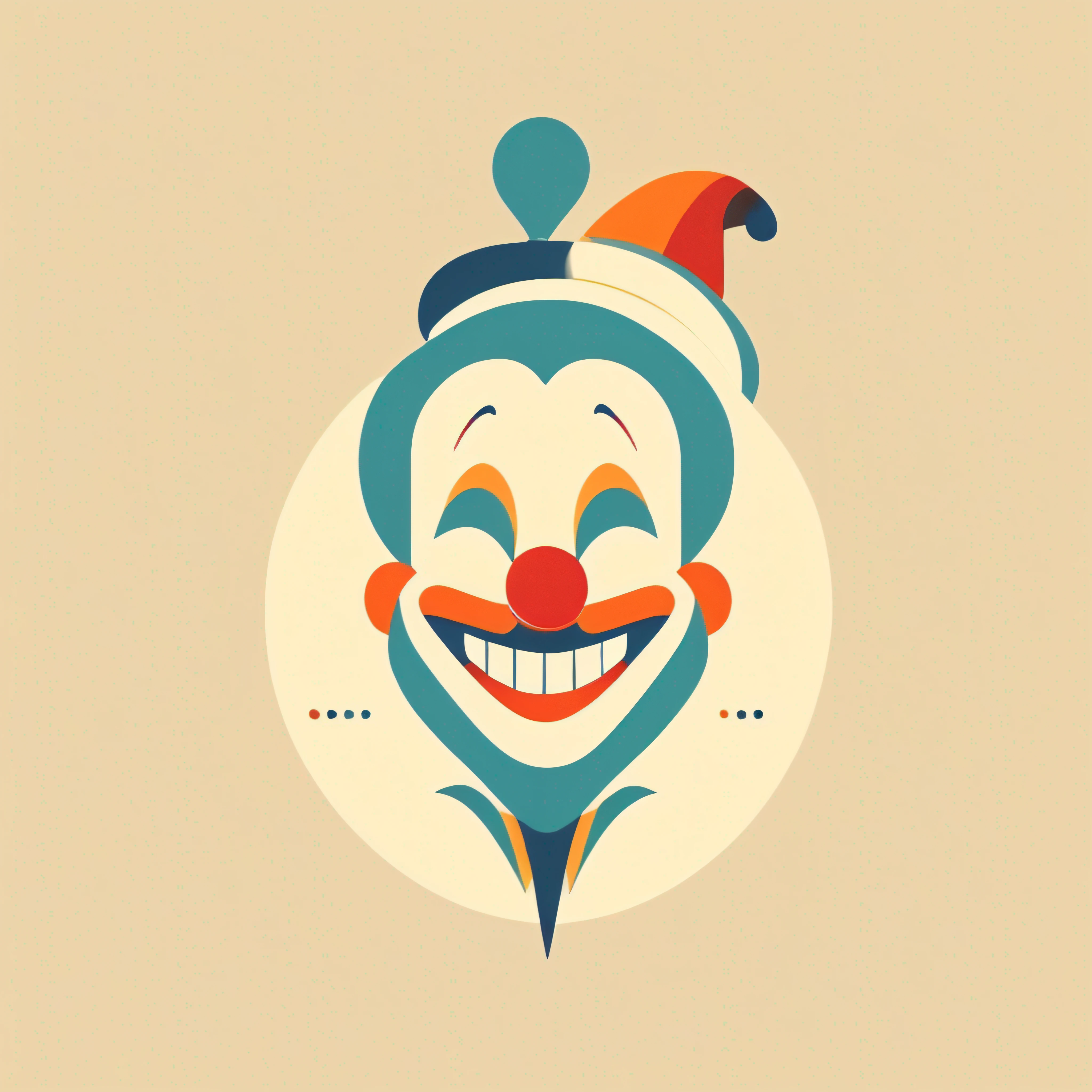 A minimalist vectorized logo inspired by Max Fleischer's vintage animation style. Features an iconic clown, com linhas definidas, centered and flat dashes. Cores vibrantes, Sharp contours and simplified elements evoke the artist's aesthetic.
