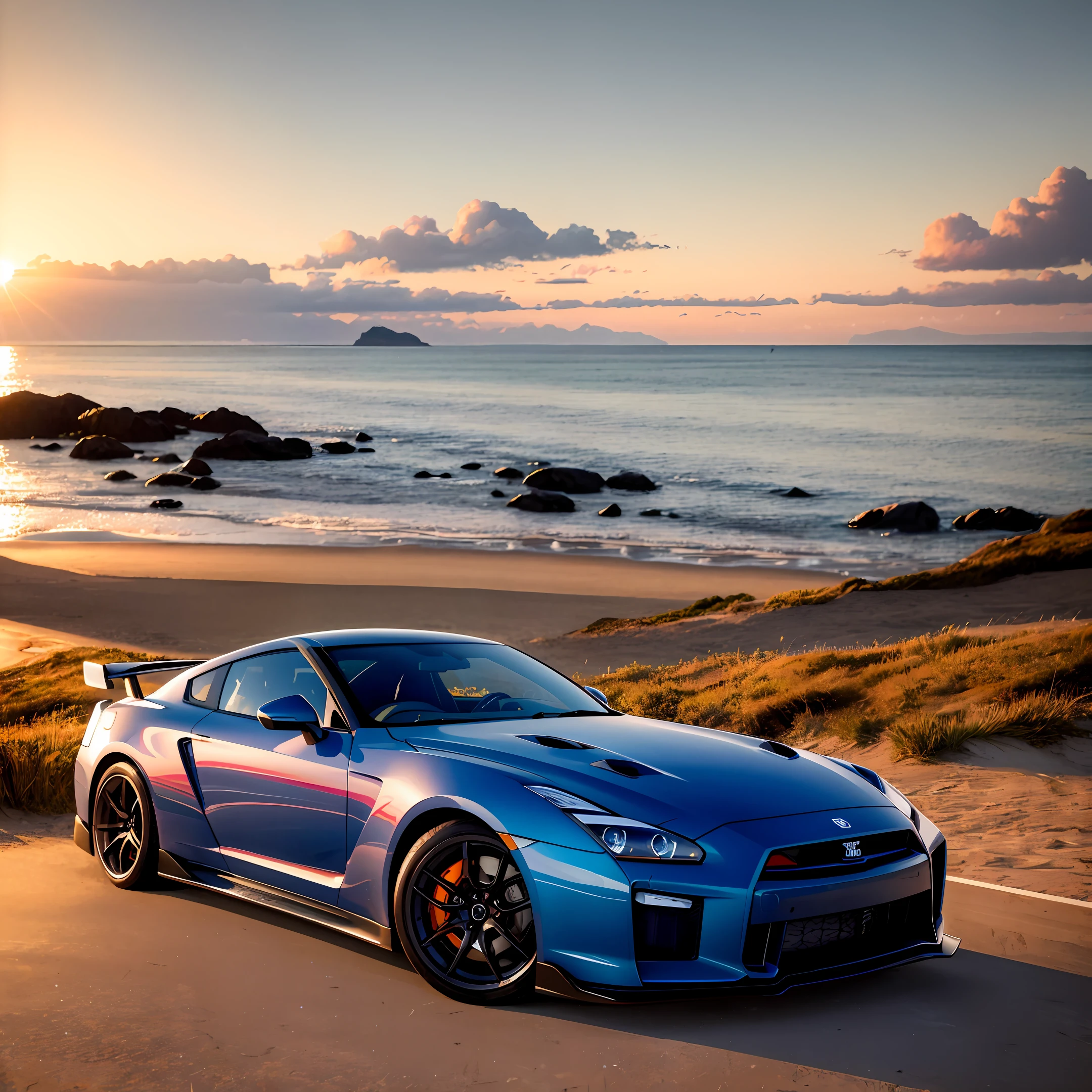 GTR,sun setting,beachside