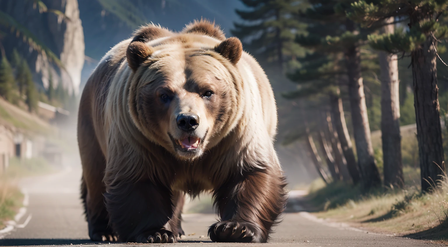 a mighty Grizzly Bear Runs Towards You, hostil, raiva, ((Close head)), dente, fechar para cima, raiva, fine art print, Fotografia de animais, Wall Art Print,