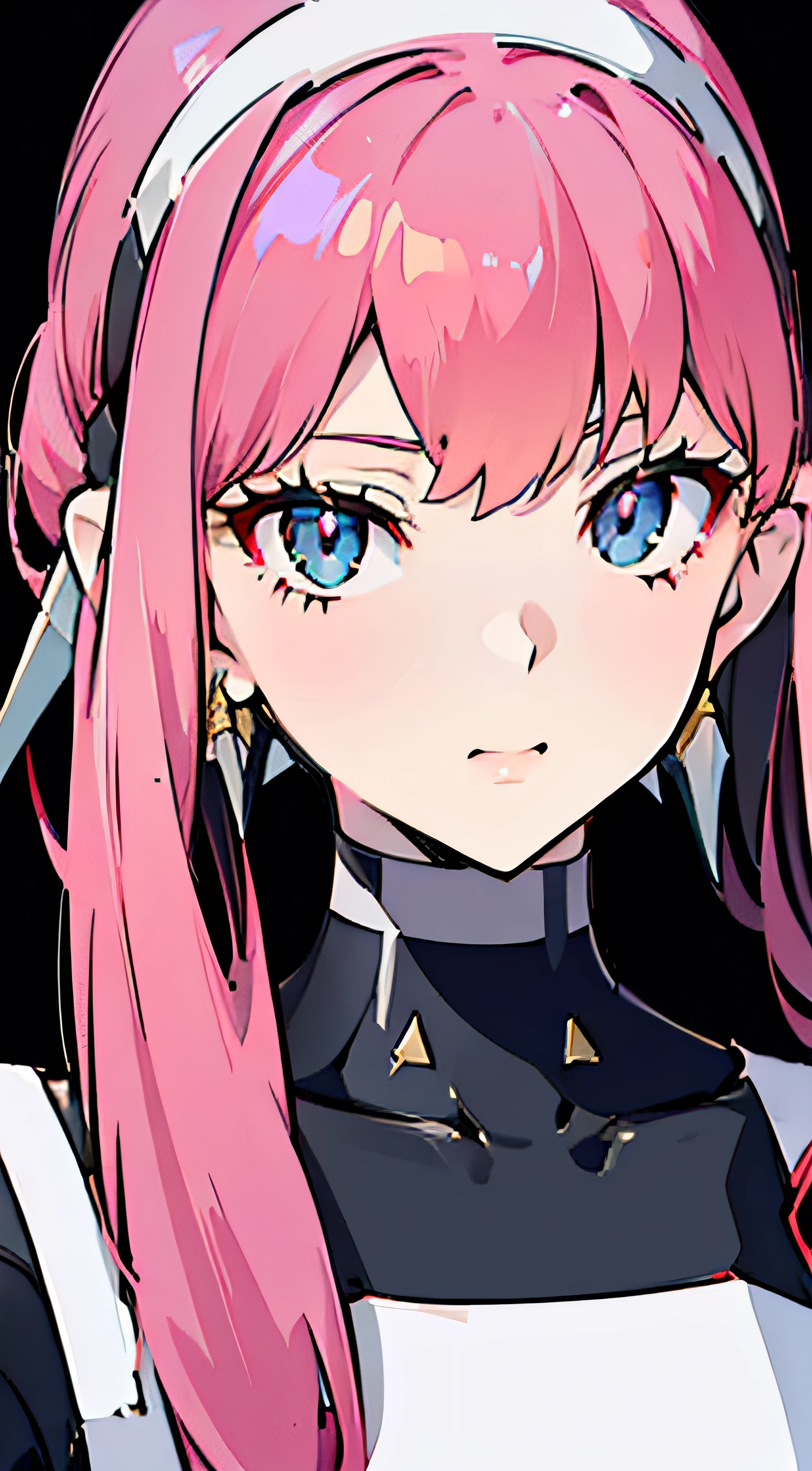 Kizi,pink hair with long strands,Day man(《DARLING in the FRANXX》,The heroine,)02,Mecha girl,Darling(The eye,in great detail,)Detailed face,battleground background,