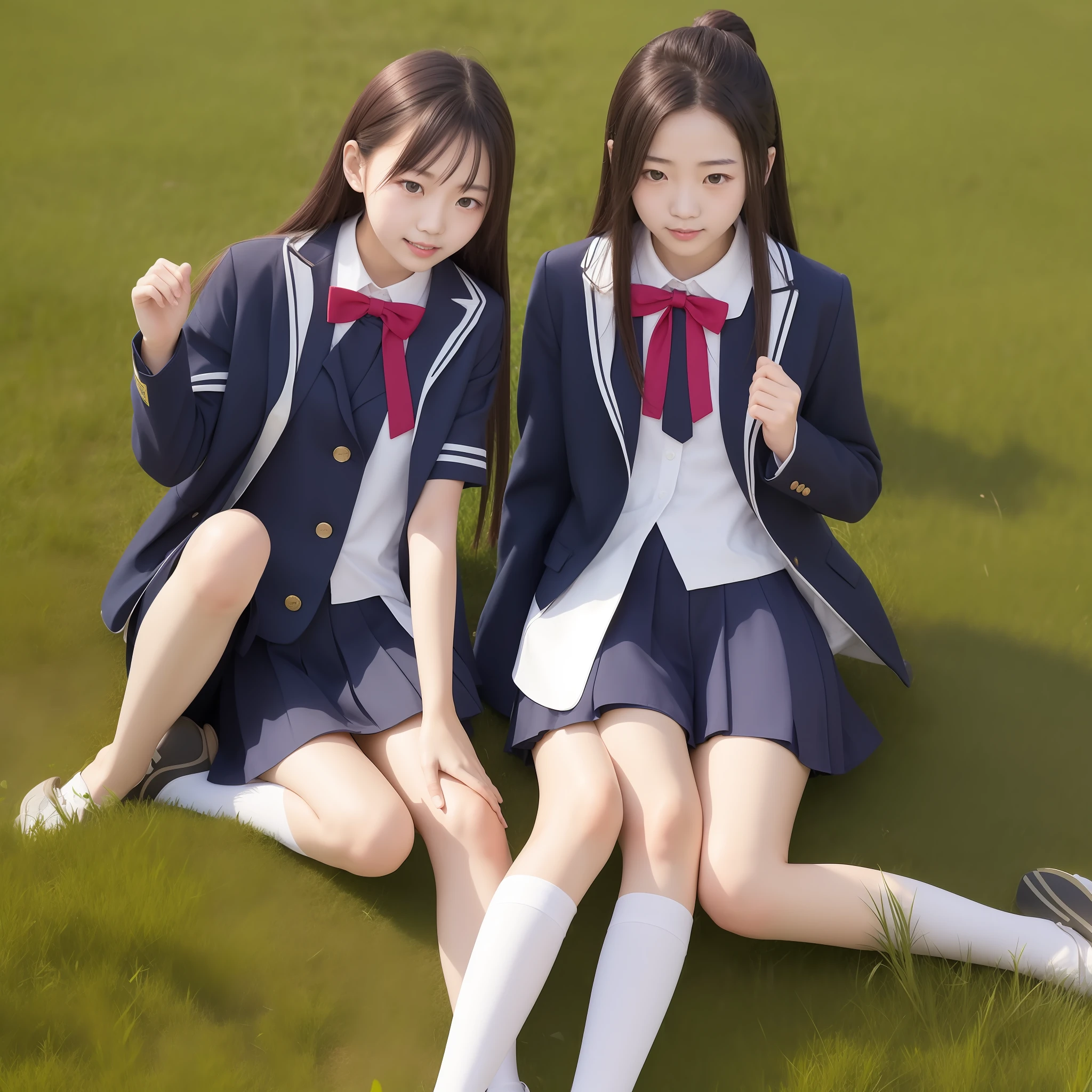 Girl Chinese youth school uniform grassland moon vista