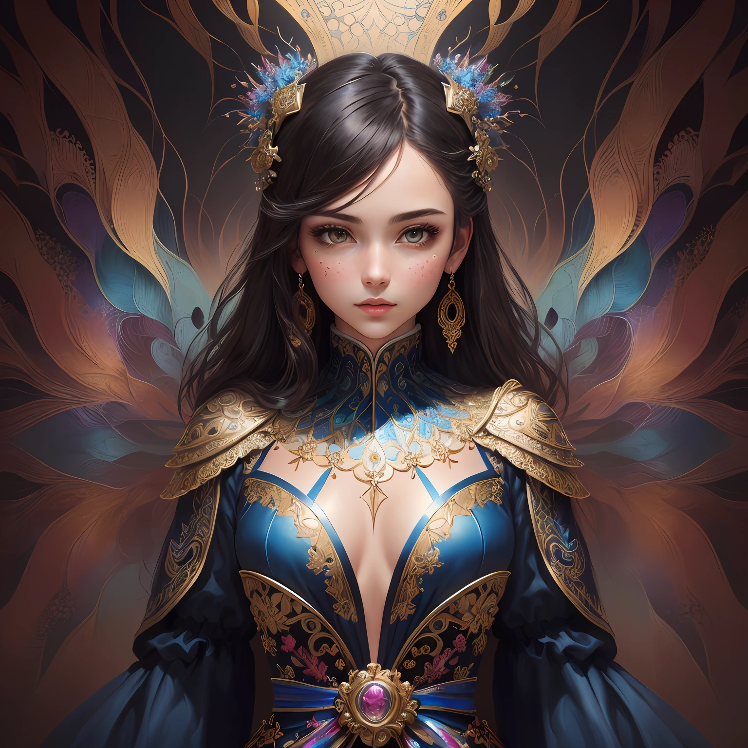 (masterpiece, top quality, best quality, official art, beautiful and aesthetic:1.2), (1girl:1.3), extremely detailed,(fractal art:1.2),colorful,highest detailed,(zentangle:1.2), (dynamic pose), (abstract background:1.5), (treditional dress:1.2), (shiny skin), (many colors:1.4), upper body, masterpiece, best quality,high quality,highres, 16K,RAW,ultra highres,ultra details,finely detail,an extremely delicate and beautiful,extremely detailed,real shadow, anime,highly detailed painted,award winning glamour paintting,wonderful paintting,art style,stylized,