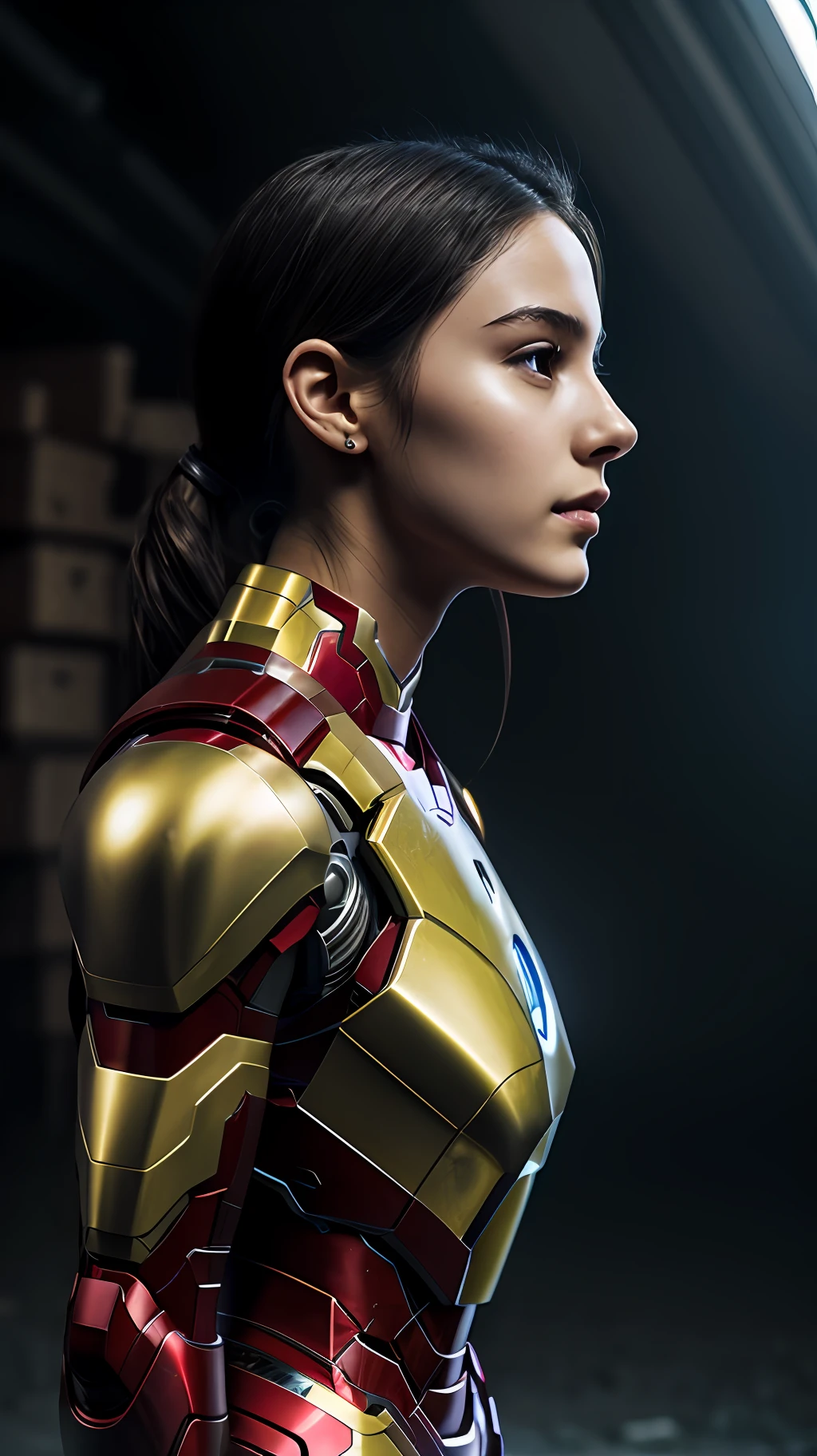 (1girl:1.3), solo,__body-parts__, official art, unity 8k wallpaper, ultra detailed, beautiful and aesthetic, beautiful, masterpiece, best quality, RAW, masterpiece, super fine photo,, best quality, super high Resolution, photorealistic, sunlight, full body portrait, stunningly beautiful,, dynamic pose, delicate face, vibrant eyes, (side view), she is wearing a futuristic Iron Man mech, red and gold, Highly detailed abandoned warehouse background, detailed face, detailed complex busy background, messy, gorgeous, milky, high detailed skin, realistic skin details, visible pores, sharp focus, volumetric fog, 8k uhd, dslr camera, High quality, film grain, fair skin, photorealism, lomography, sprawling metropolis in a futuristic dystopia, view from below, translucent