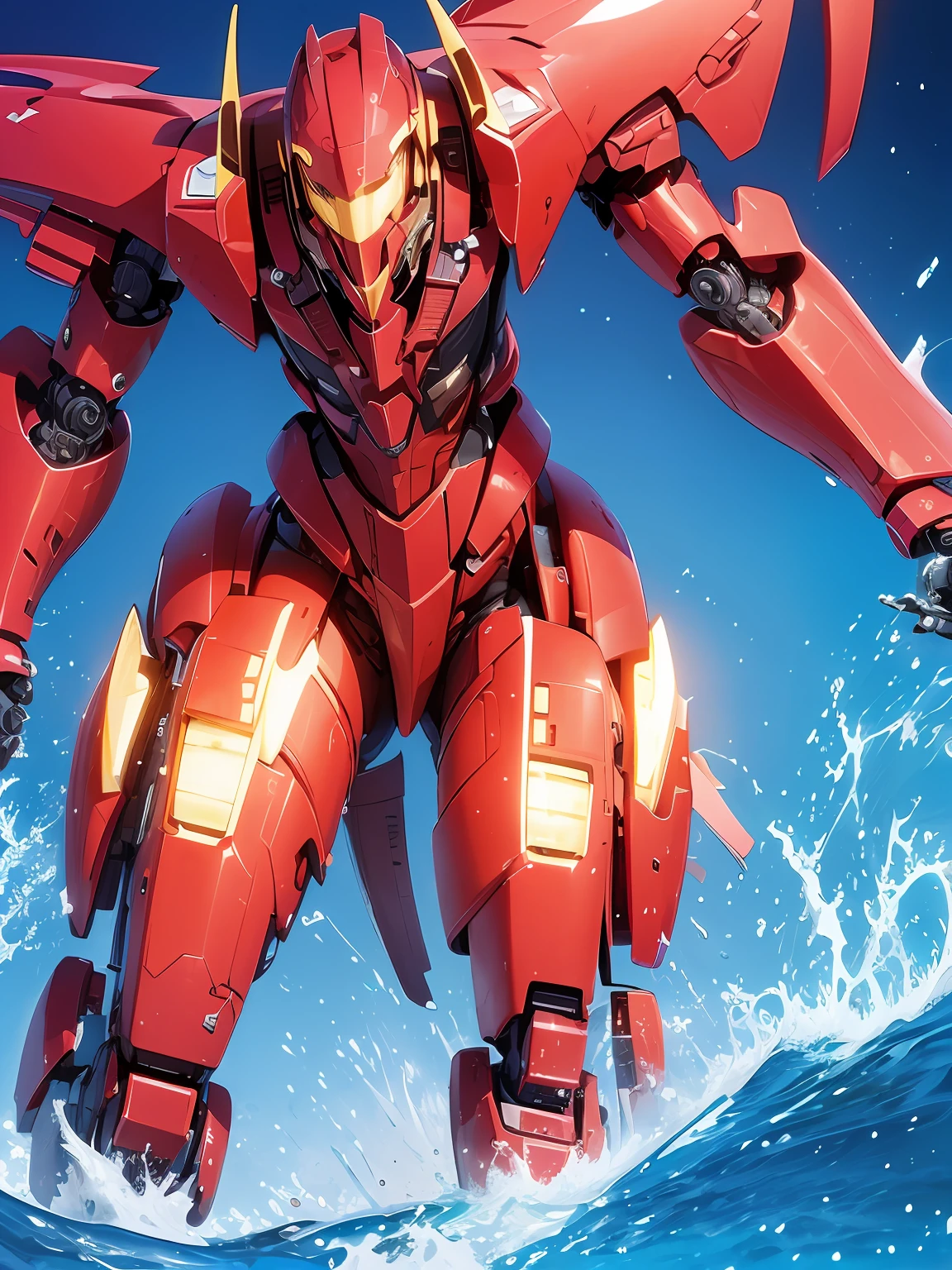 Huge red cybermech，In the sea