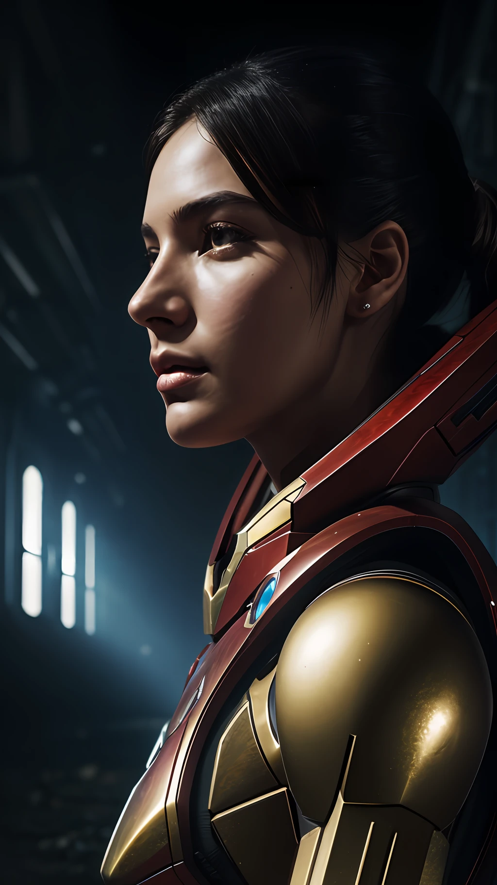 (1girl:1.3), solo,__body-parts__, official art, unity 8k wallpaper, ultra detailed, beautiful and aesthetic, beautiful, masterpiece, best quality, RAW, masterpiece, super fine photo,, best quality, super high Resolution, photorealistic, sunlight, full body portrait, stunningly beautiful,, dynamic pose, delicate face, vibrant eyes, (side view), she is wearing a futuristic Iron Man mech, red and gold, Highly detailed abandoned warehouse background, detailed face, detailed complex busy background, messy, gorgeous, milky, high detailed skin, realistic skin details, visible pores, sharp focus, volumetric fog, 8k uhd, dslr camera, High quality, film grain, fair skin, photorealism, lomography, sprawling metropolis in a futuristic dystopia, view from below, translucent