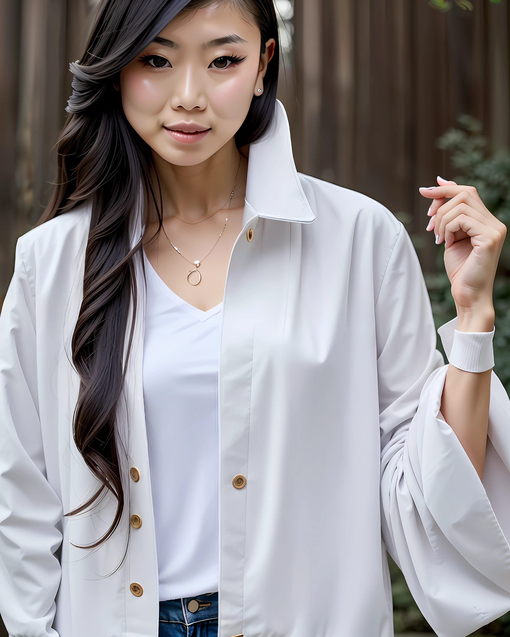 woman，Wide long white sleeves，Sleeve jacket，