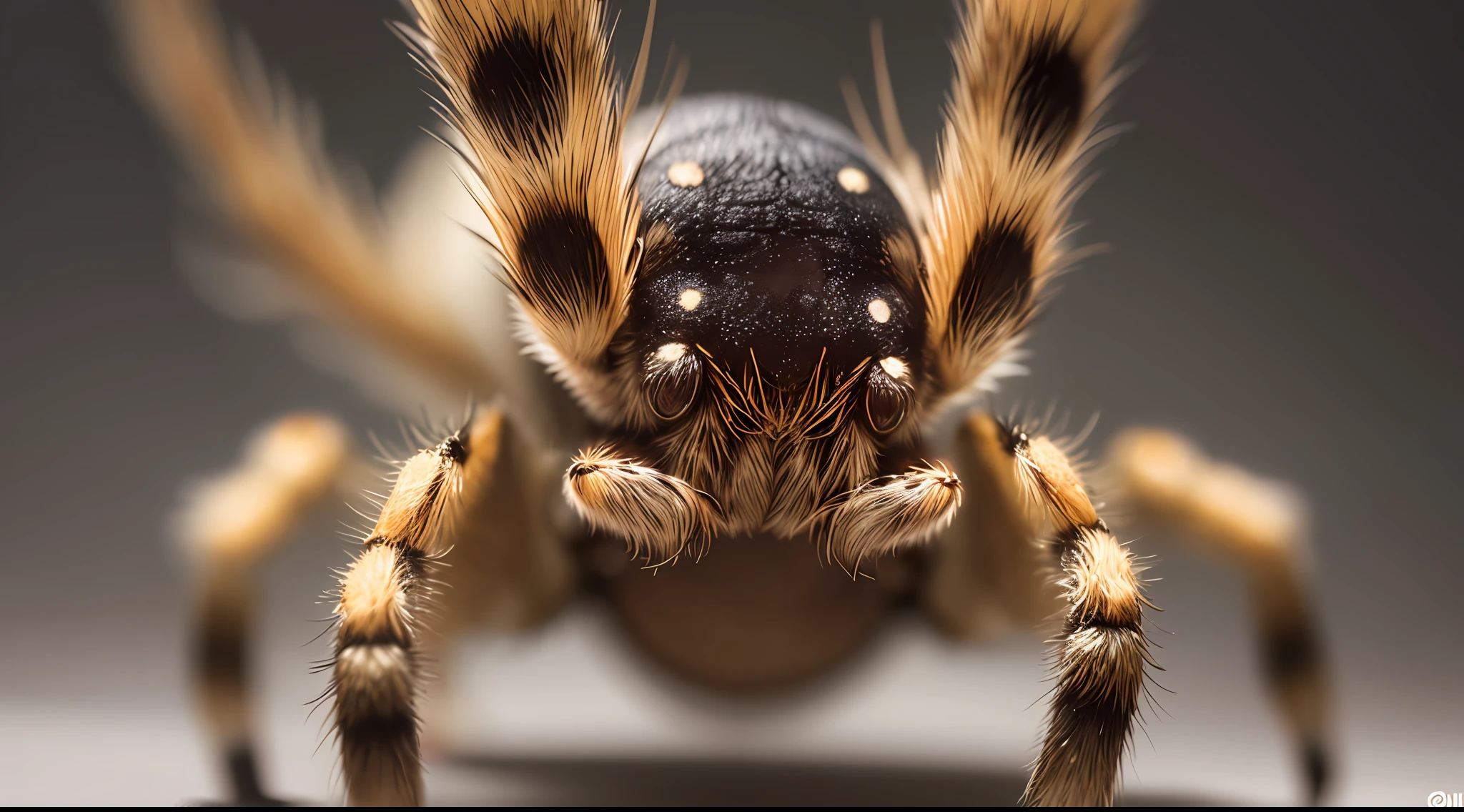 Capture the intricate and awe-inspiring details of a macro spider in a realistic photographic style. Focus on the spider's body, legs, and delicate features, highlighting the complexity of its anatomy. Utilize a macro lens to capture the fine textures of its exoskeleton and the hair-like bristles on its legs. Pay attention to the lighting, creating a soft and diffused ambiance that accentuates the spider's details without casting harsh shadows. Consider showcasing the spider in its natural habitat, such as a web or a leaf, to add context and depth to the photograph. The final image should evoke a sense of wonder and appreciation for the intricate beauty of these fascinating creatures.
ultra high resolution, clear focus, super detailed, natural light, cinematic photo tinting, William Mortensen,shot on canon EOS 5D MARK iv, style --auto --s2
