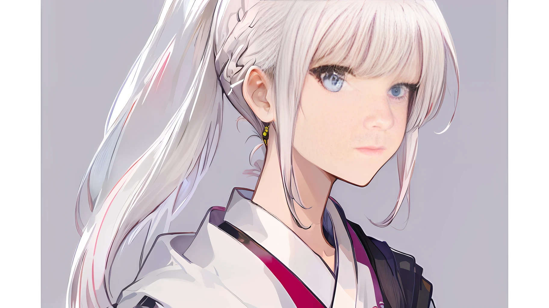 anime girl with ponytail hair and blue eyes in a school uniform, Girl with white hair, white-haired god, white haired Cangcang, White-haired, white hime cut hairstyle, up of young anime girl, anime figure, Perfect white haired girl, white haired lady, anime girl profile, female anime character, An anime girl, a beautiful anime portrait, clean and meticulous anime art