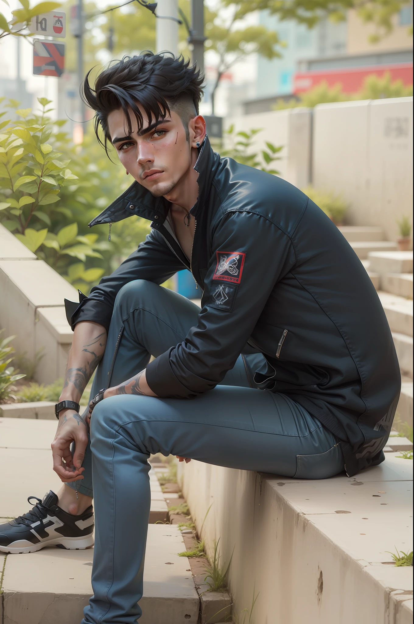 Background change cyberpunk handsome boy ultra realistic face
