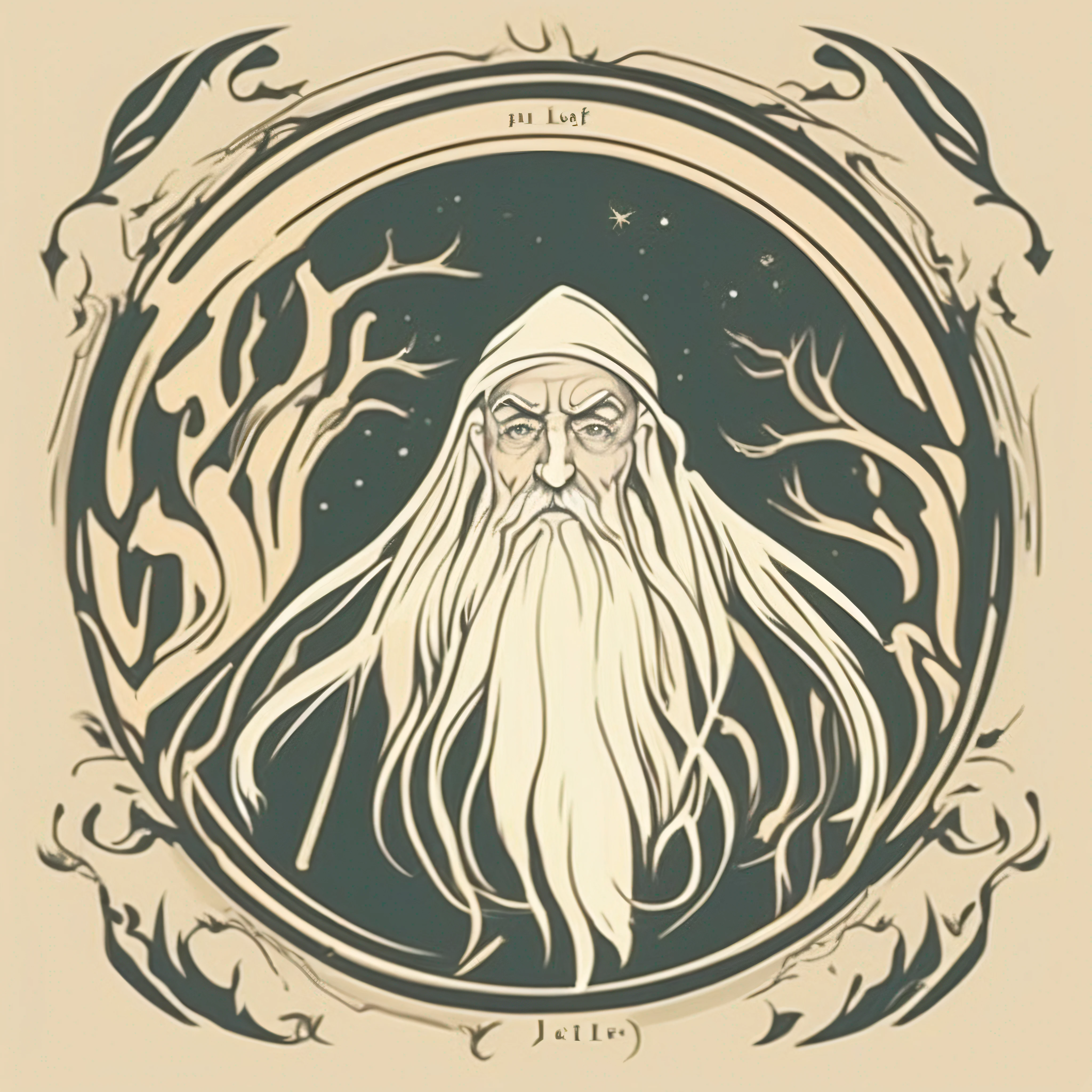 Logo, vector, logo design, vector, simple, flat, icon, minimalismo,  centralizado, Mystical character, (um Elfo), universo de Tolkien, Artistas John Howe e Alan Lee.